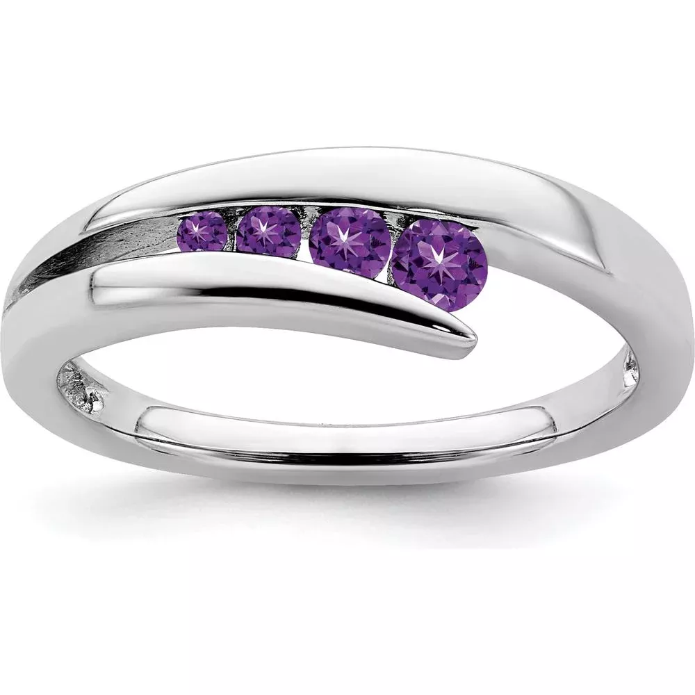 10K White Gold 4-Stone Amethyst Ring with Round-Cut Natural Amethyst Stones - 0.24 Carat Total Gem Weight - Size 7 by Monteluci Fine Jewelry