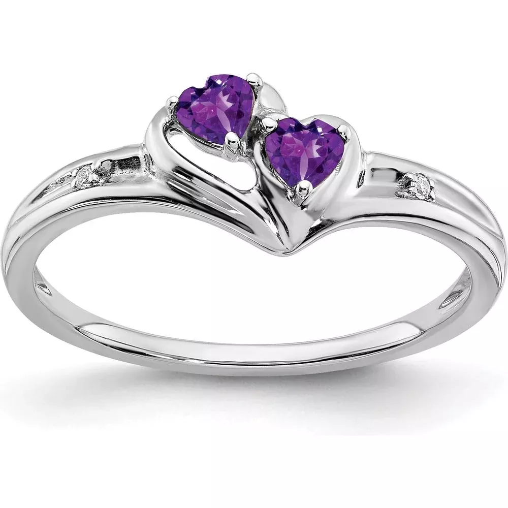 10K White Gold Amethyst and Diamond Heart Ring with 0.0987 Carat Total Amethyst Weight - Size 7 by Monteluci Fine Jewelry