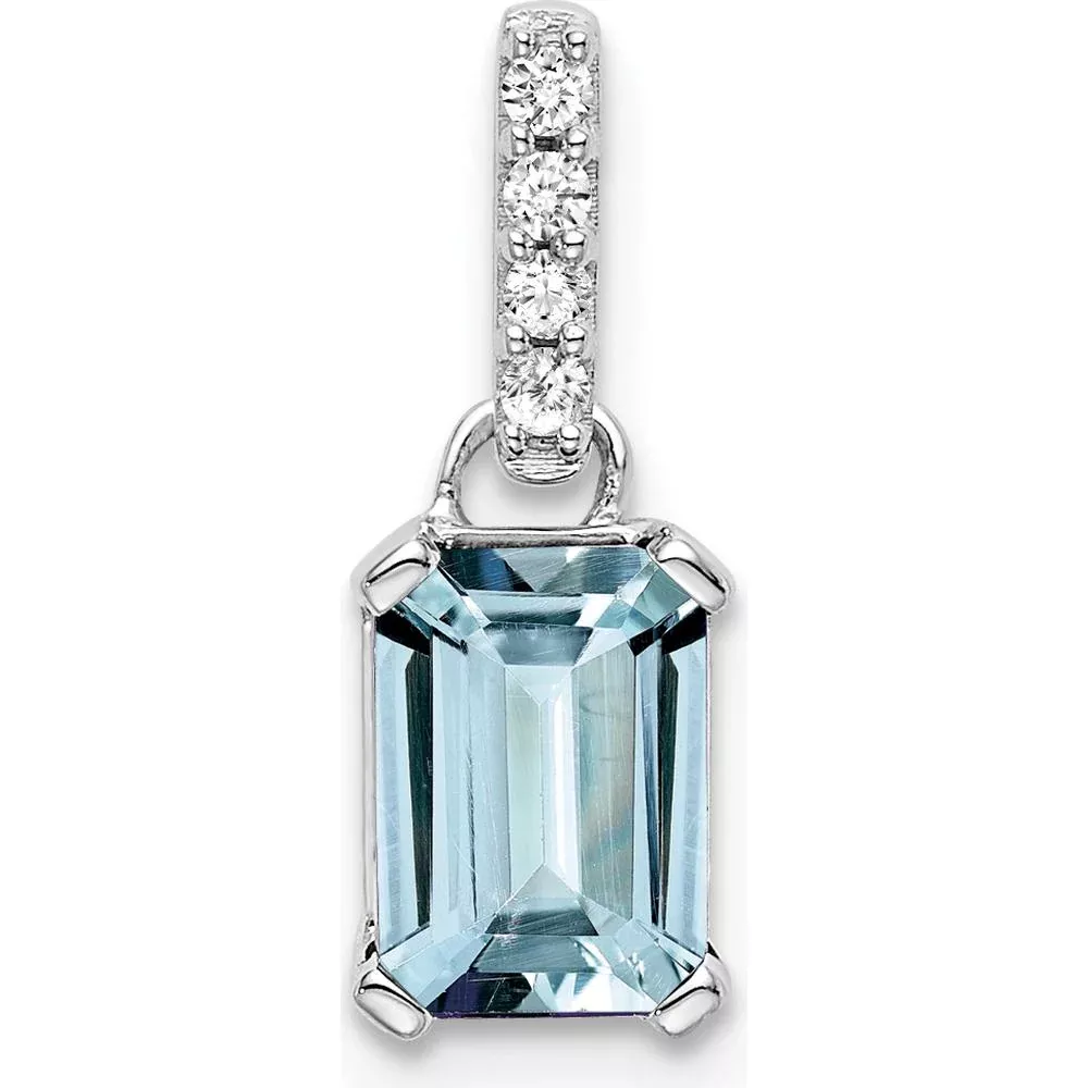 10K White Gold Aquamarine and Diamond Pendant - 1 Carat Aquamarine and 0.04 Carat Total Diamond Weight by Oro Pregiato