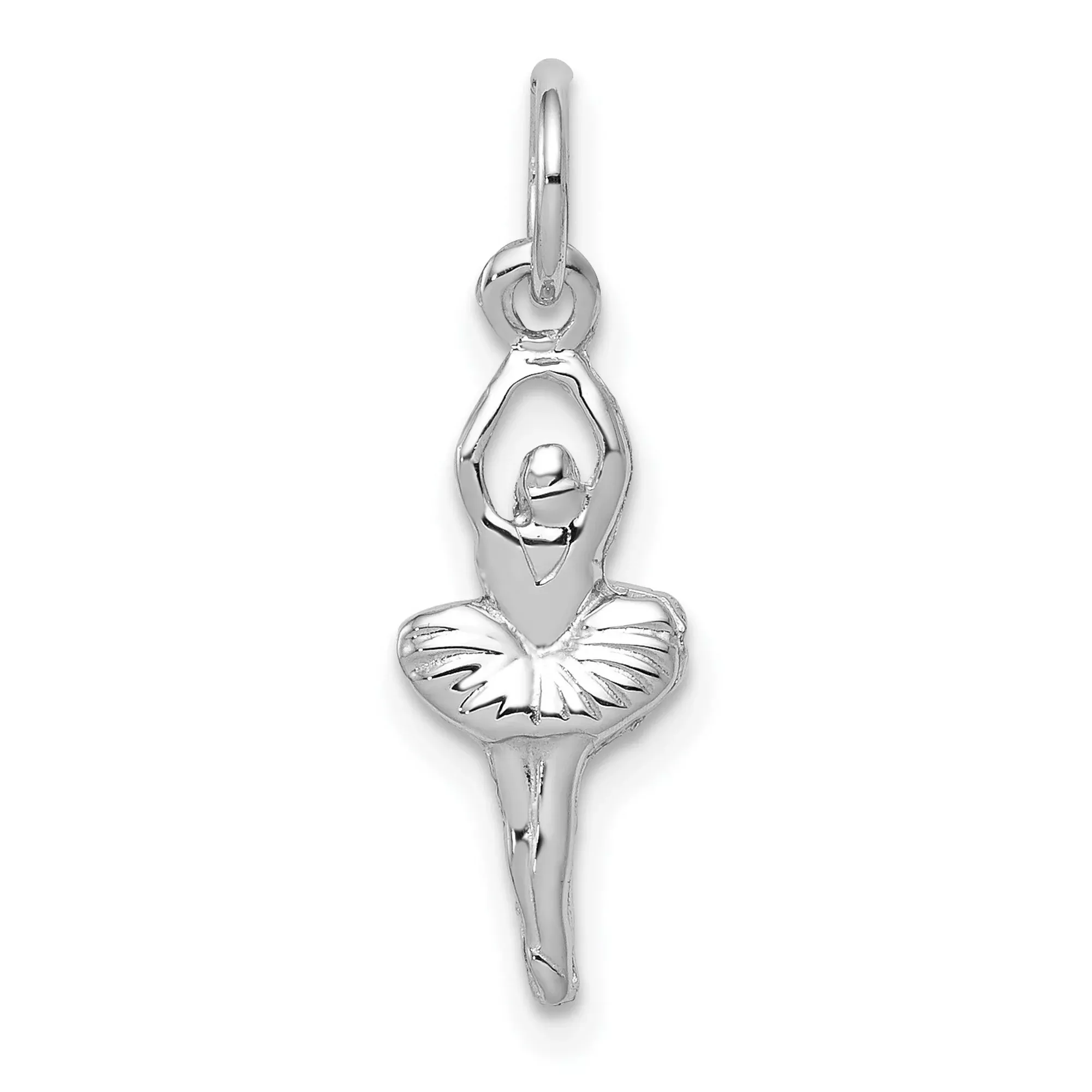 10k White Gold Ballerina Pendant, Graceful Dancer Charm with Tutu Skirt, Ballet Theme Jewelry for Women and Girls