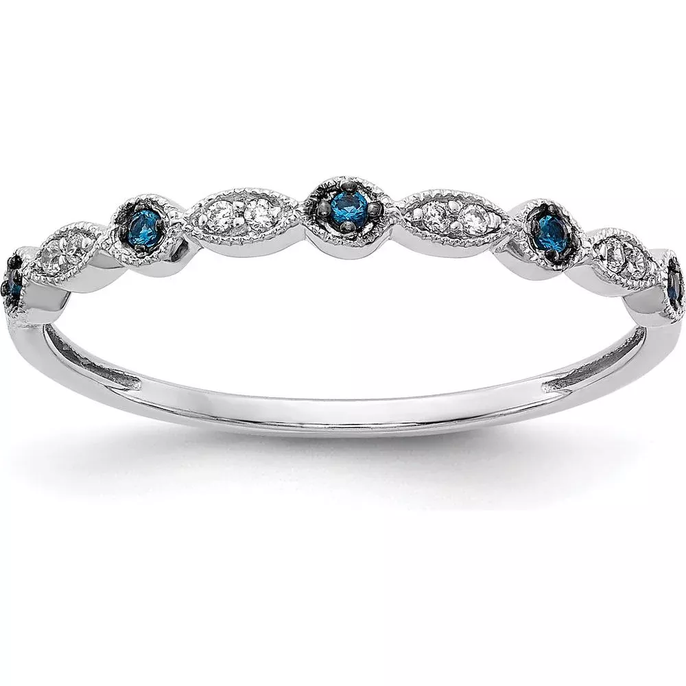 10K White Gold Blue and White Diamond Fancy Band - 0.025 Carat Total Diamond Weight - Size 6.75 by Oro Pregiato