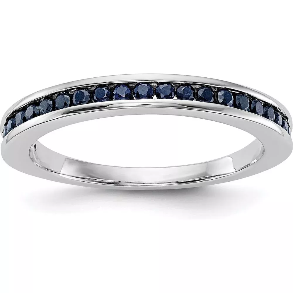 10K White Gold Channel-Set Sapphire Wedding Band with Natural Round Blue Sapphires - 0.40 Carat Total Sapphire Weight - Size 7 by Oro Pregiato