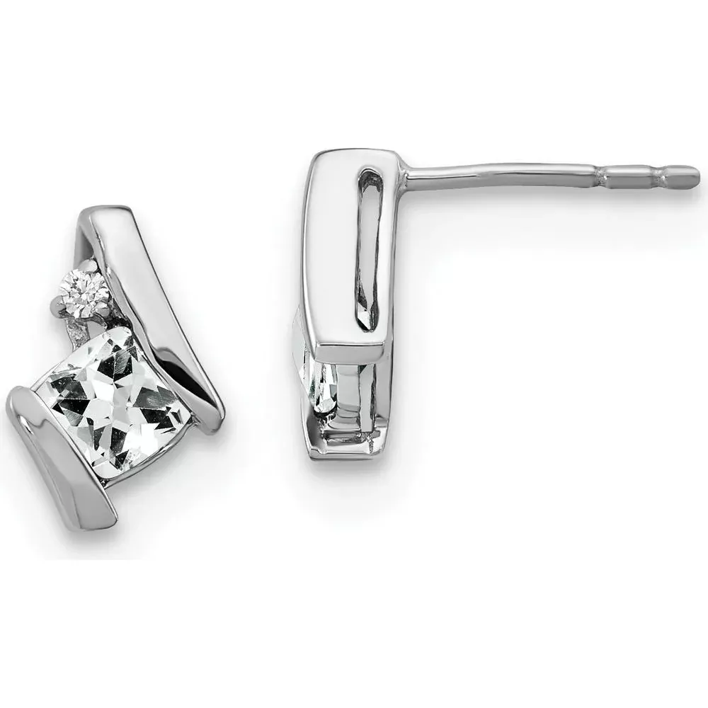 10K White Gold Cushion White Topaz and Diamond Earrings - 0.323 Carat Total White Topaz, 0.025 Carat Total Diamond Weight by Oro Pregiato