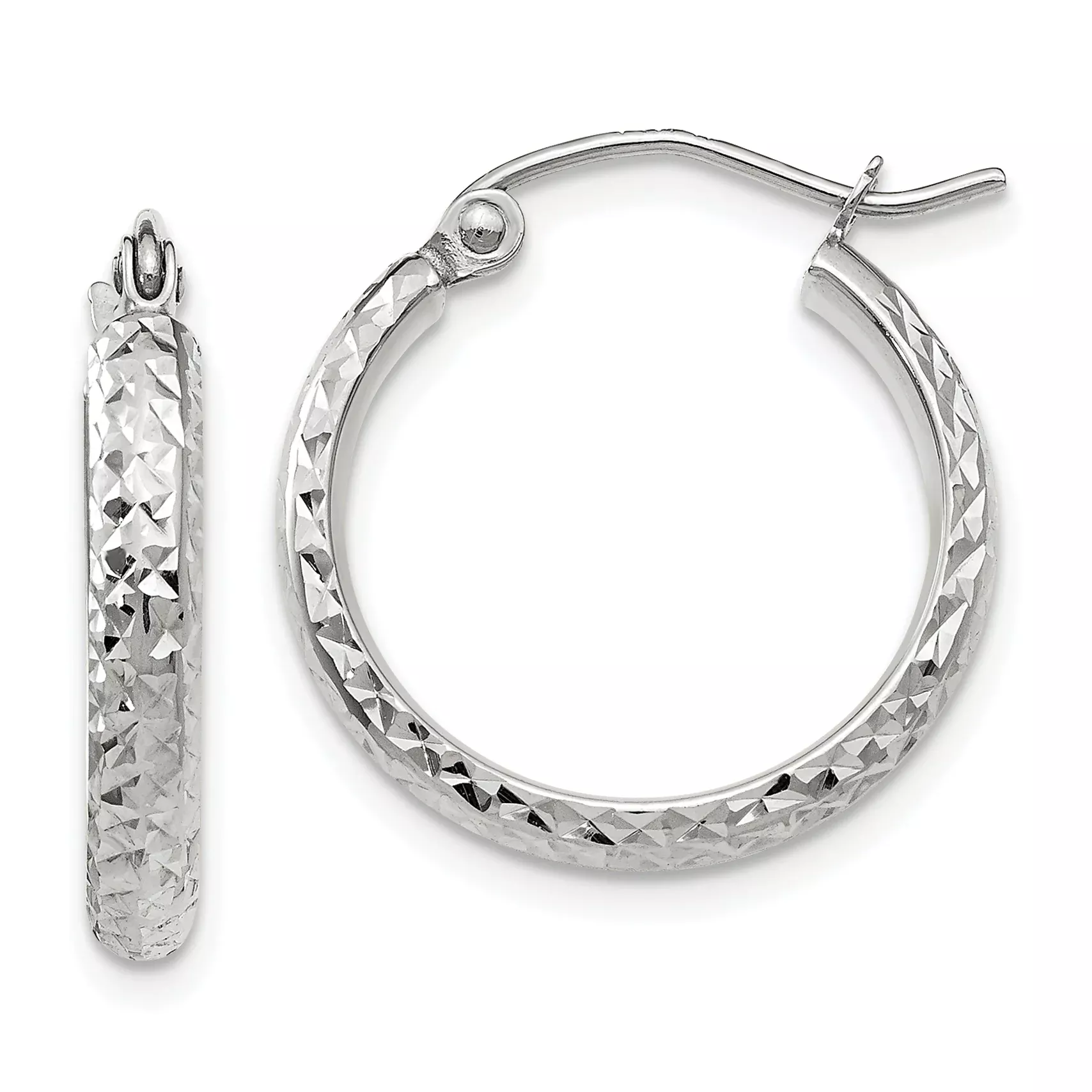 10k White Gold D/C 2.8x18mm Hollow Hoop Earrings