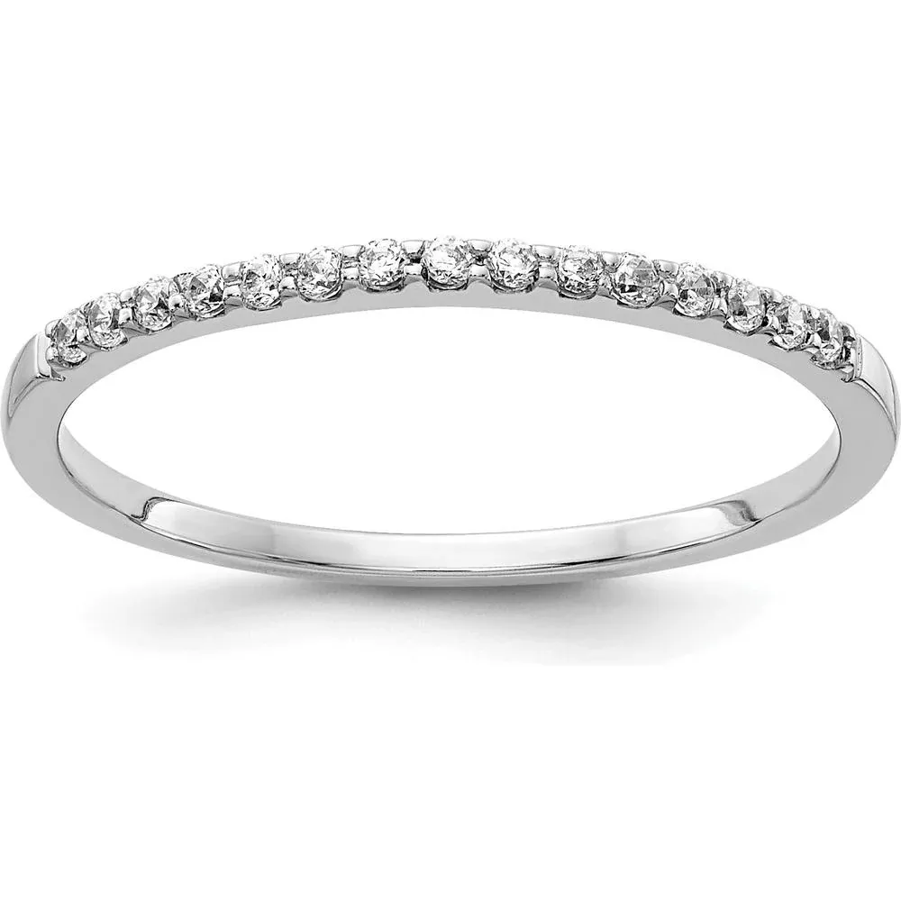 10K White Gold Diamond Band with 15 Round Diamonds - 0.12 Carat Total Diamond Weight - Size 6.75 by Oro Pregiato