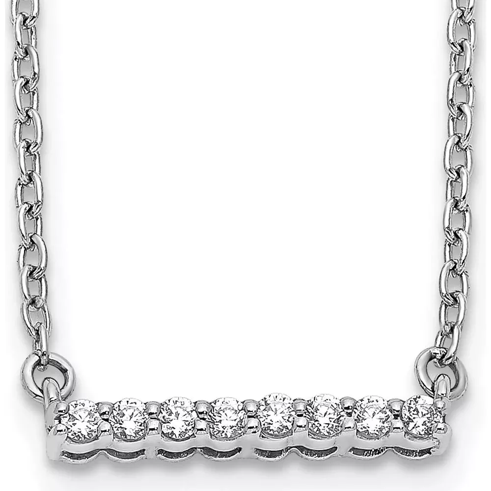 10K White Gold Diamond Bar Necklace - 18" Length with Polished Finish and Lobster Clasp by Oro Pregiato