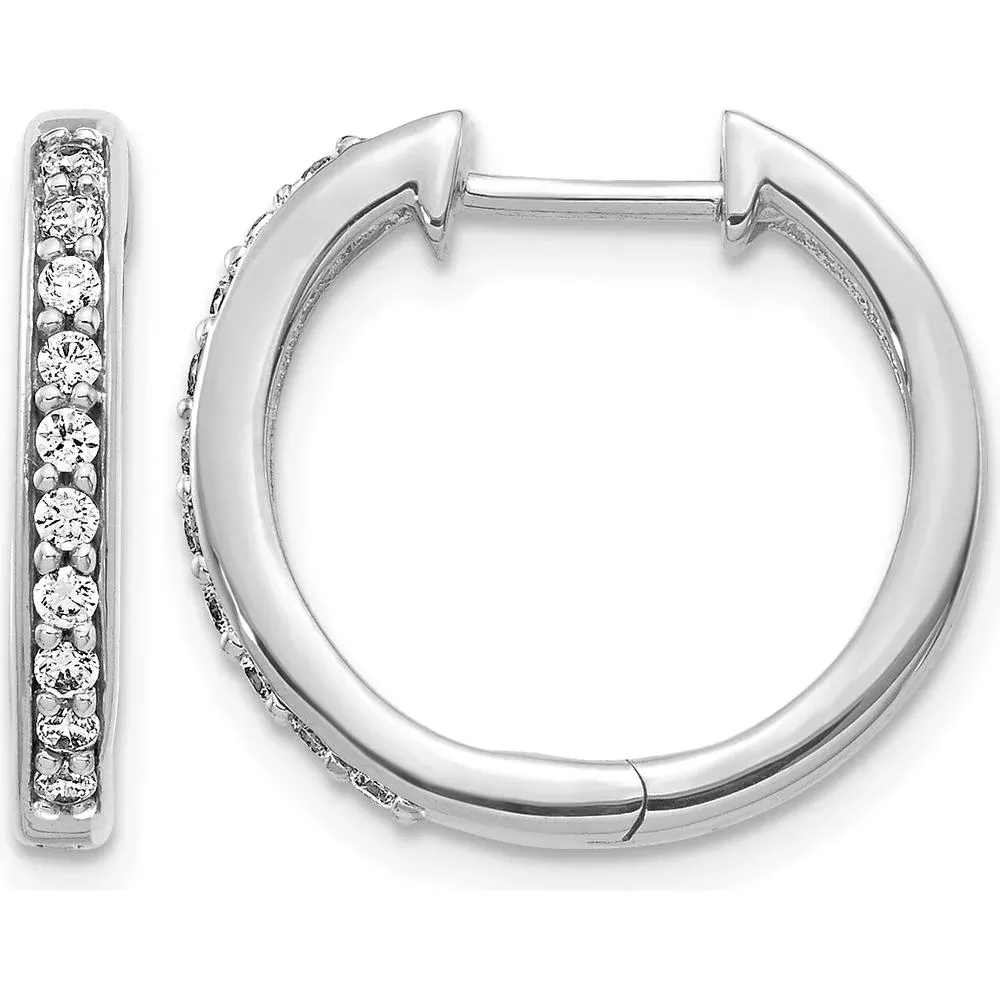 10K White Gold Diamond Hinged Hoop Earrings with 1 Carat Total Diamond Weight by Oro Pregiato