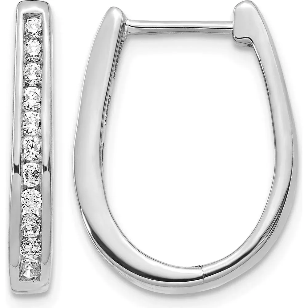 10K White Gold Diamond Oval Hinged Hoop Earrings - 0.25 Carat Total Diamond Weight by Oro Pregiato