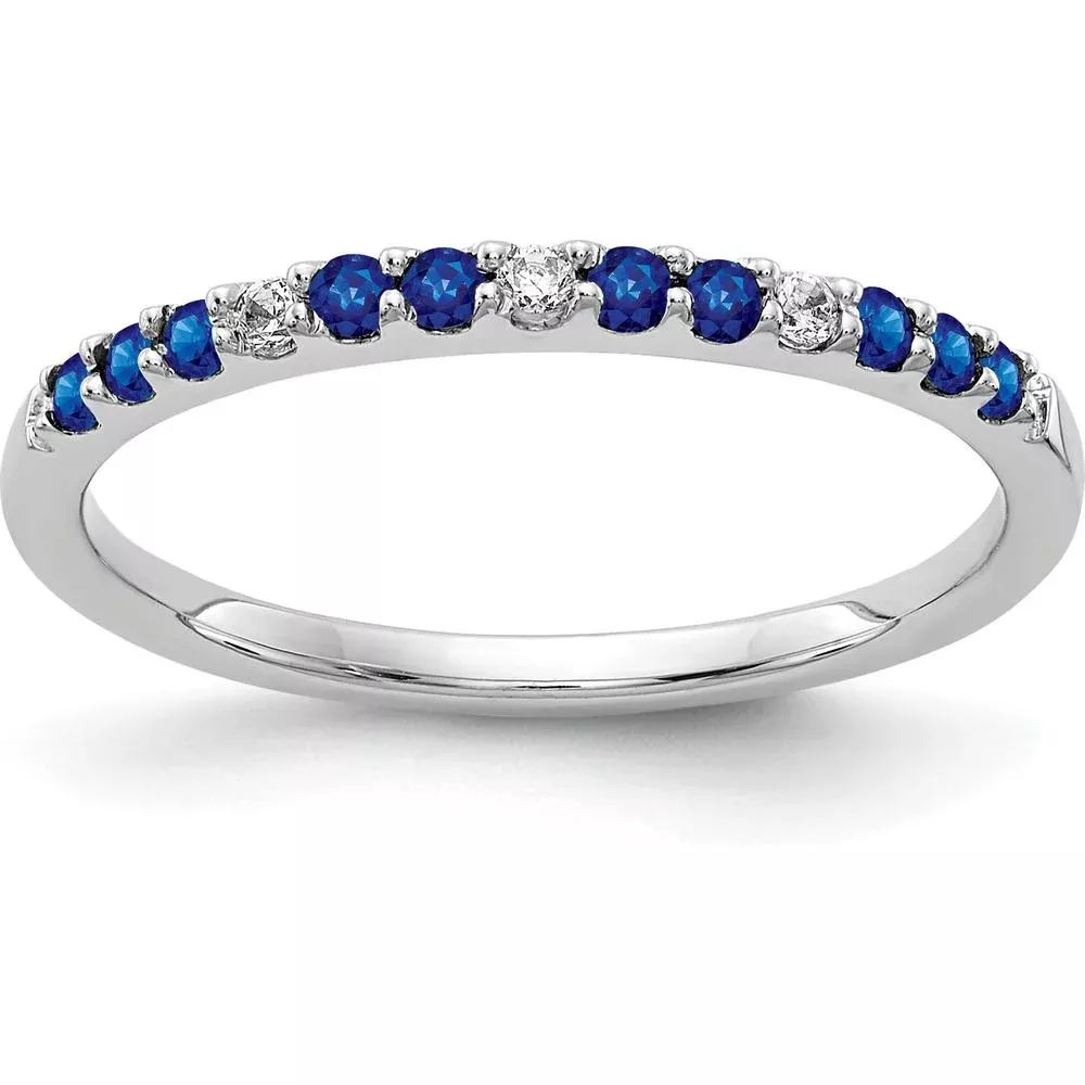 10K White Gold Diamond and Sapphire Band with Round Sapphires and Diamonds - 0.045 Carat Diamond Weight, 0.15 Carat Sapphire Weight - Size 7 by Monteluci Fine Jewelry