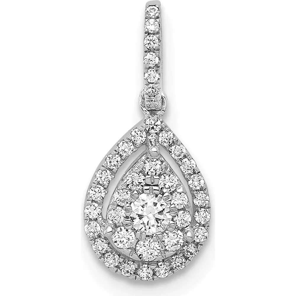 10K White Gold Diamond Teardrop Pendant with Halo - 1/4 Carat Total Diamond Weight by Oro Pregiato