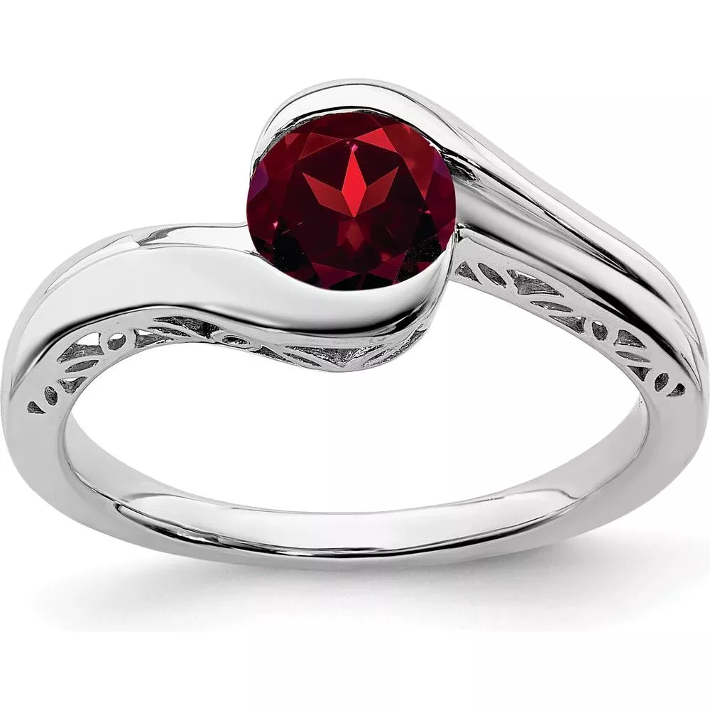 10K White Gold Garnet Bypass Ring - 0.71 Carat Round Garnet - Size 7 by Monteluci Fine Jewelry