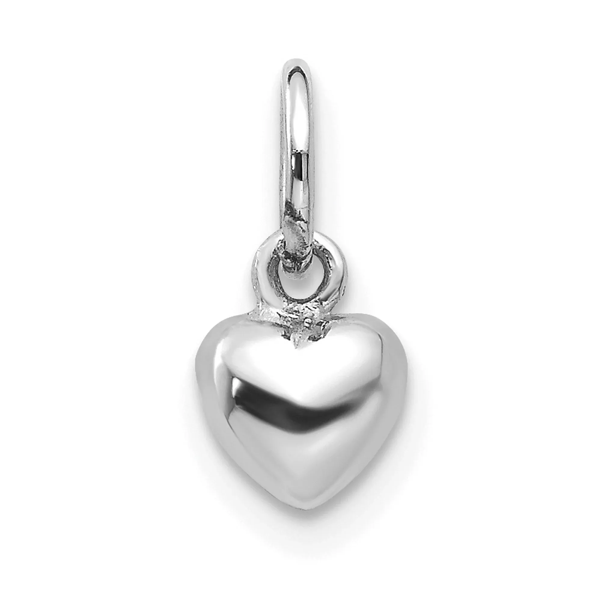 10k White Gold Heart Pendant Charm, Polished Puffed Minimalist Design for Women