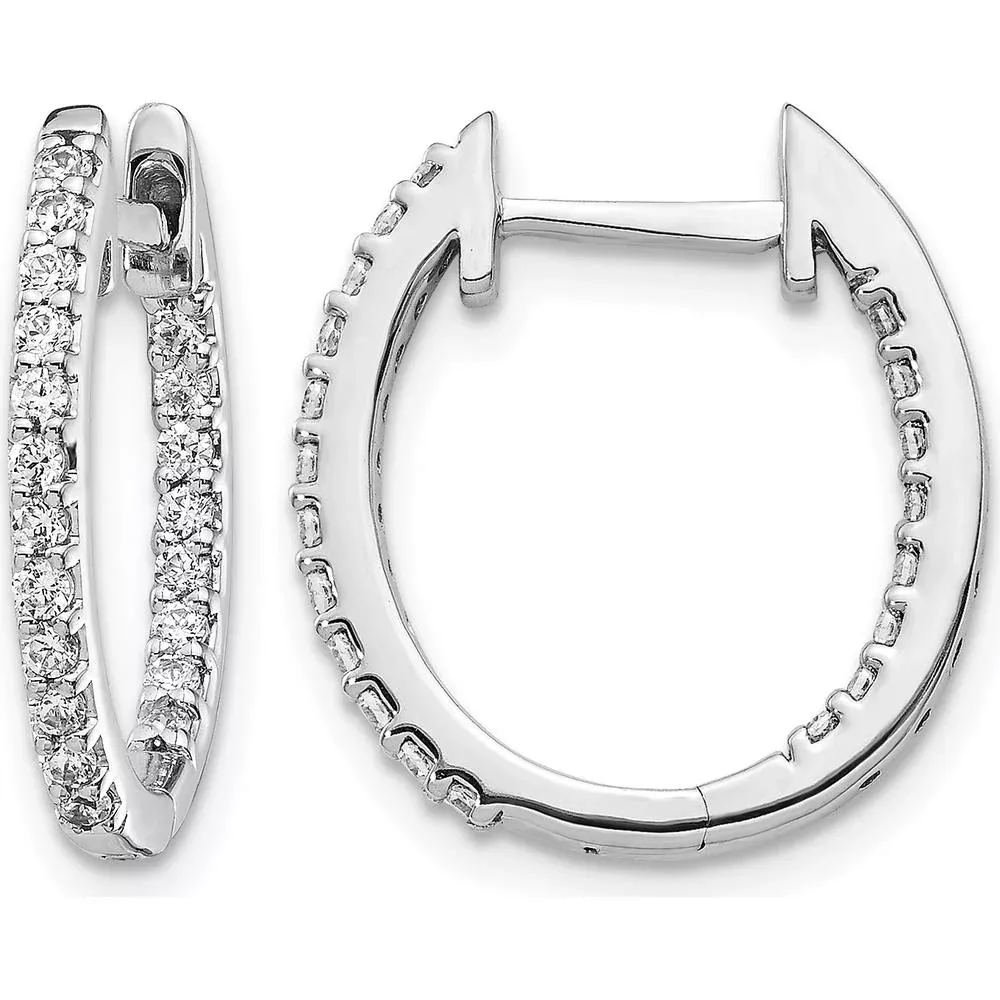 10K White Gold In/Out Diamond Hinged Hoop Earrings - 1.00 Carat Total Diamond Weight by Oro Pregiato