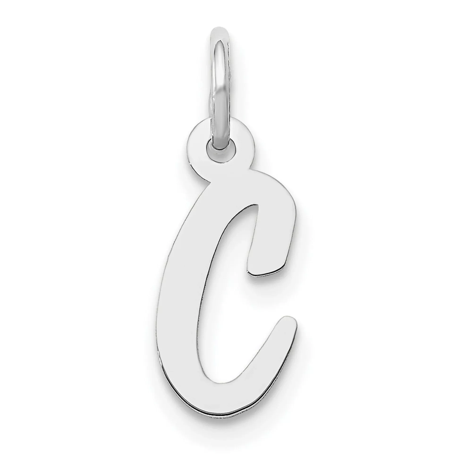 10k White Gold Initial C Pendant, Cursive Letter Charm with Script Design