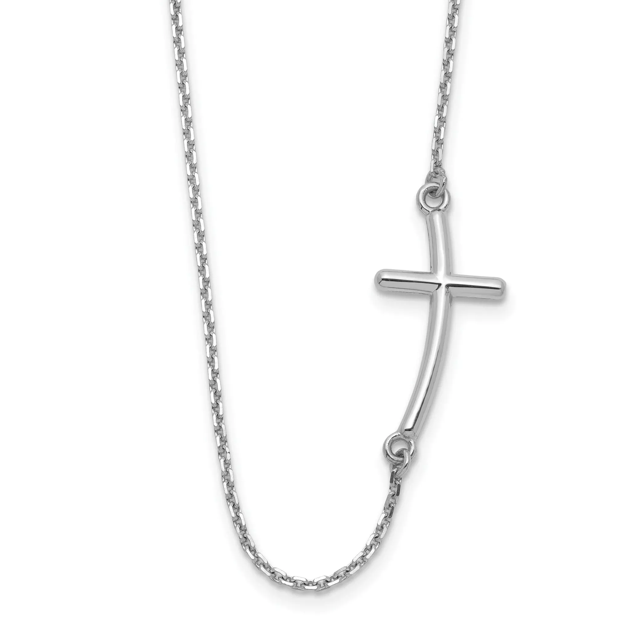 10k White Gold Large Sideways Curved Cross Necklace
