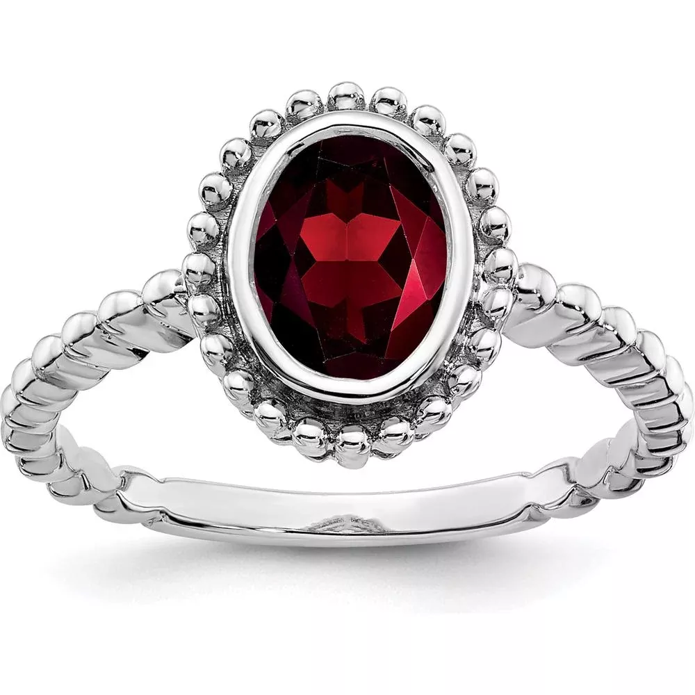 10K White Gold Oval Garnet Ring with Polished Finish and Rhodium Plating - 1 Carat Garnet - Size 7 by Monteluci Fine Jewelry