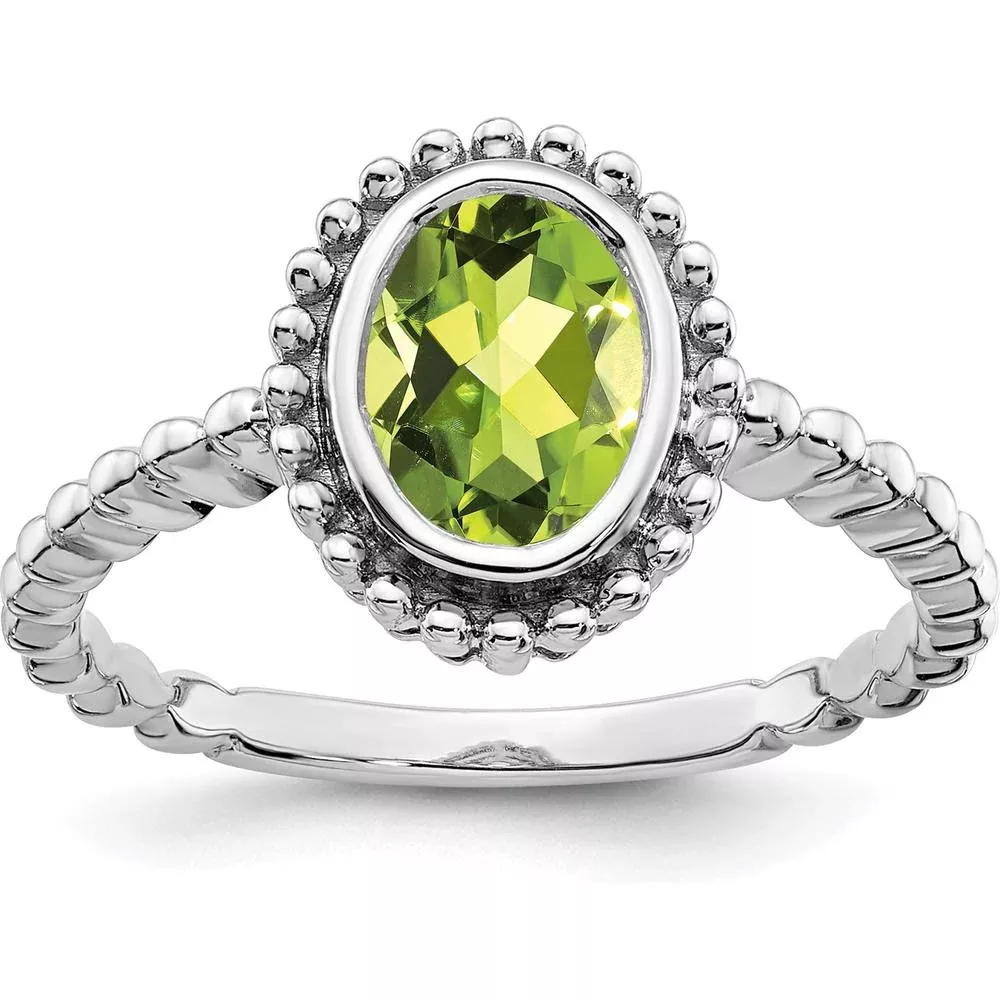 10K White Gold Oval Peridot Ring - 1 Carat Natural Green Peridot - Size 7 by Monteluci Fine Jewelry