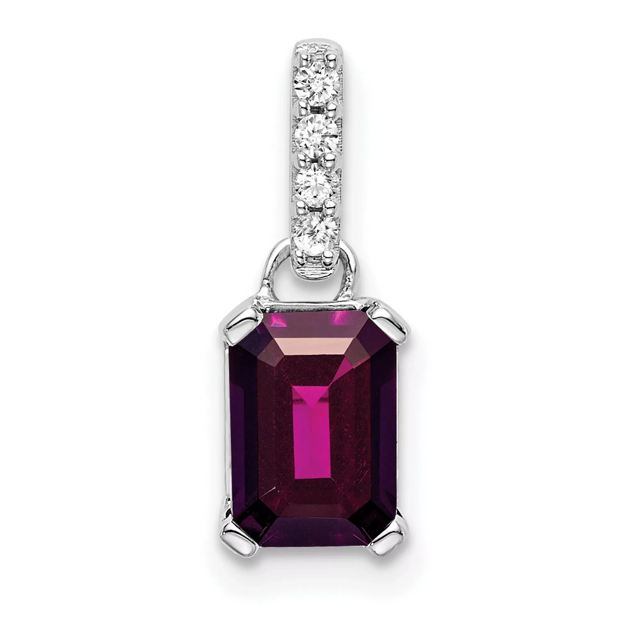 10k White Gold Pendant with Rhodolite Garnet and Diamond Accent Bail