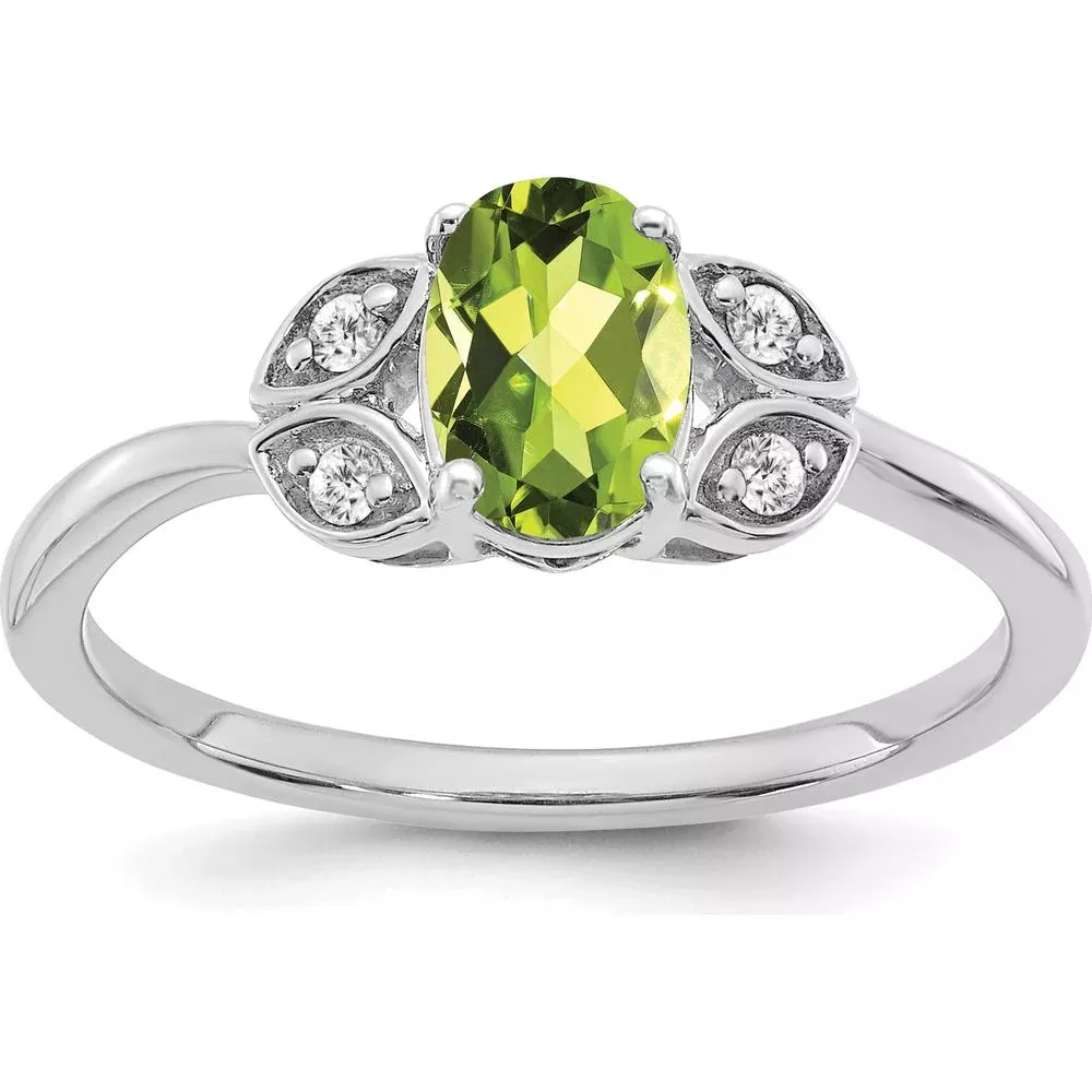 10K White Gold Peridot and Diamond Ring - 0.725 Carat Peridot, 0.06 Carat Total Diamond Weight - Size 7 by Monteluci Fine Jewelry
