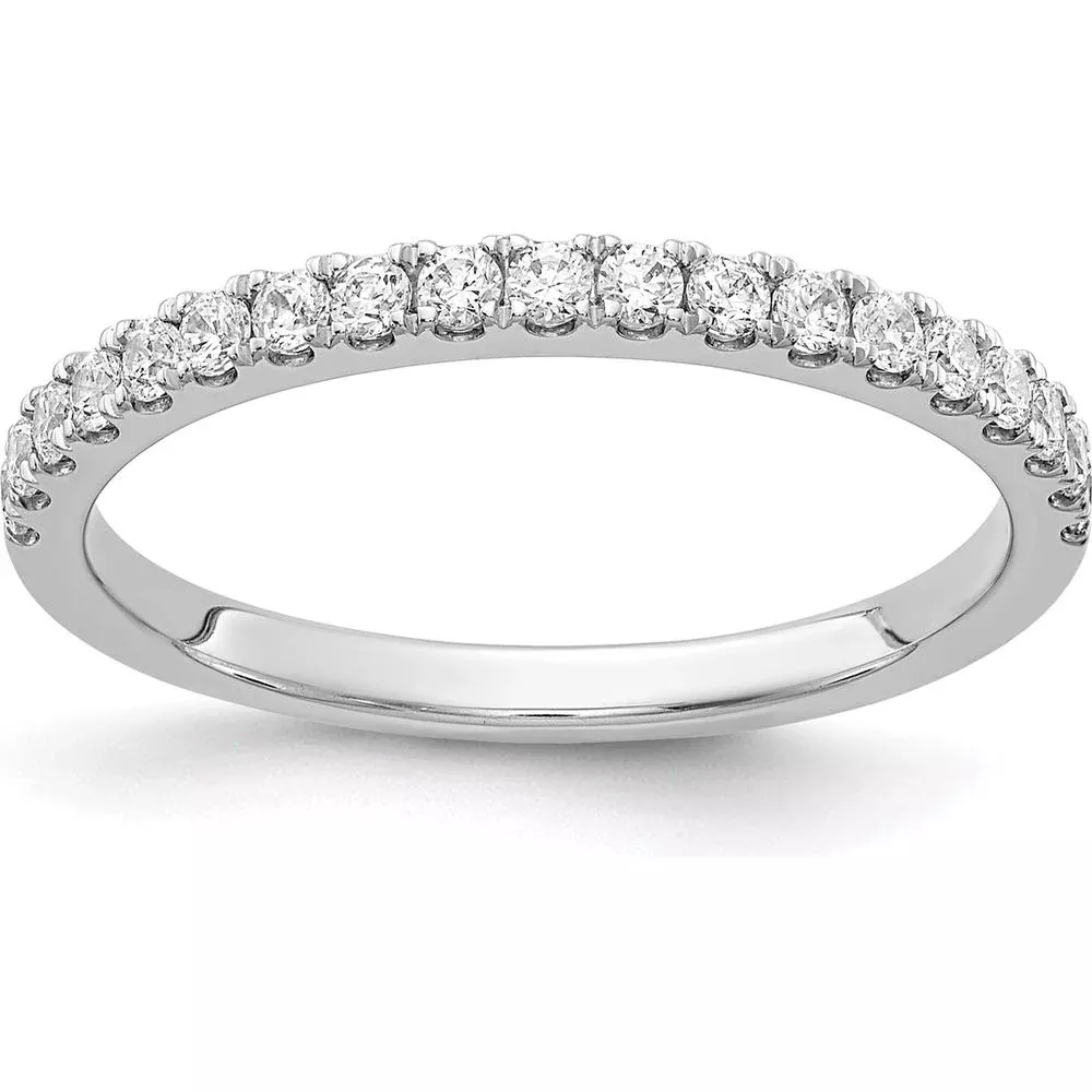 10K White Gold Polished Diamond Band with Round Diamonds - 3mm Width, Perfect for Engagement or Anniversary - Size 7 by Oro Pregiato