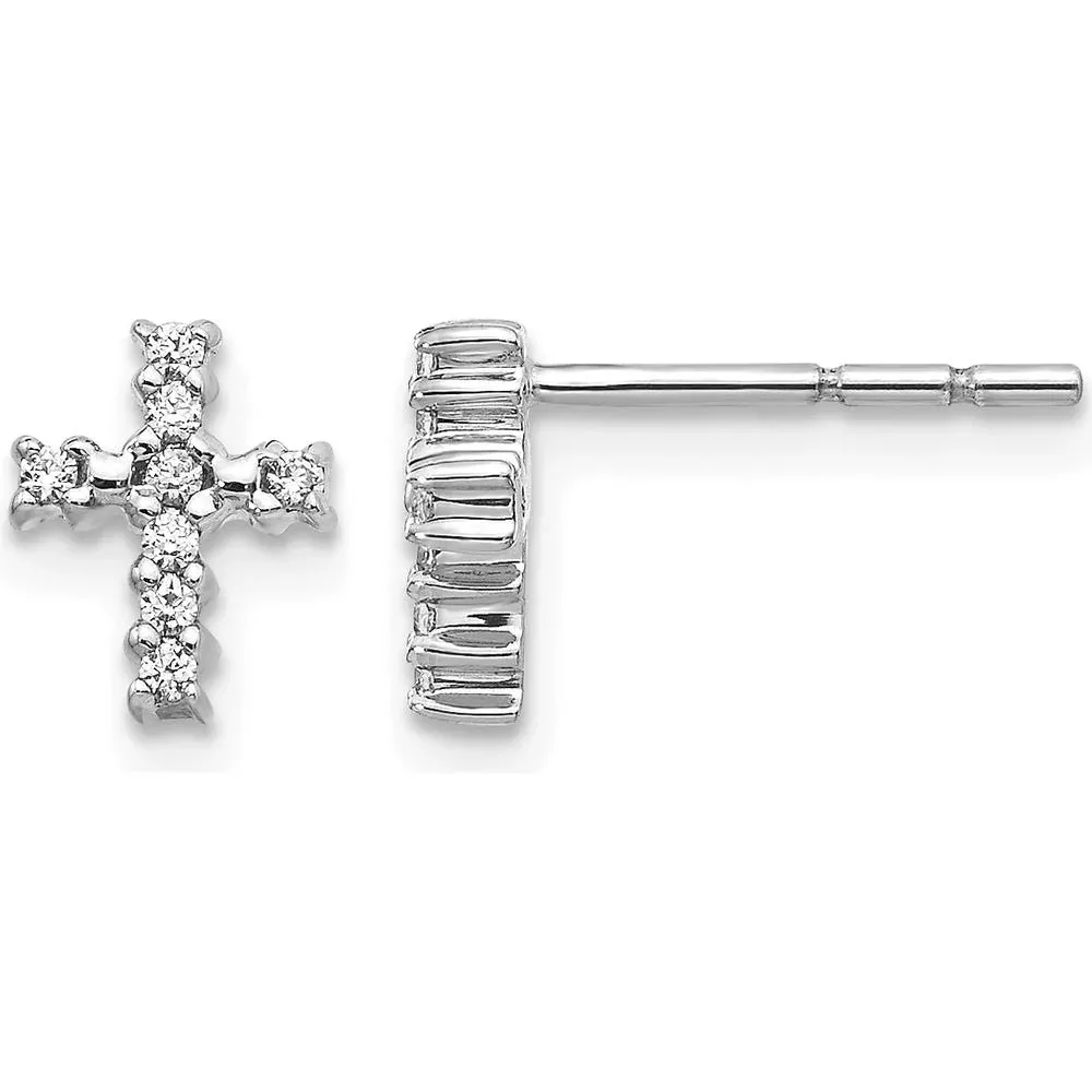 10K White Gold Polished Diamond Cross Post Earrings - 0.10 Carat Total Diamond Weight by Oro Pregiato