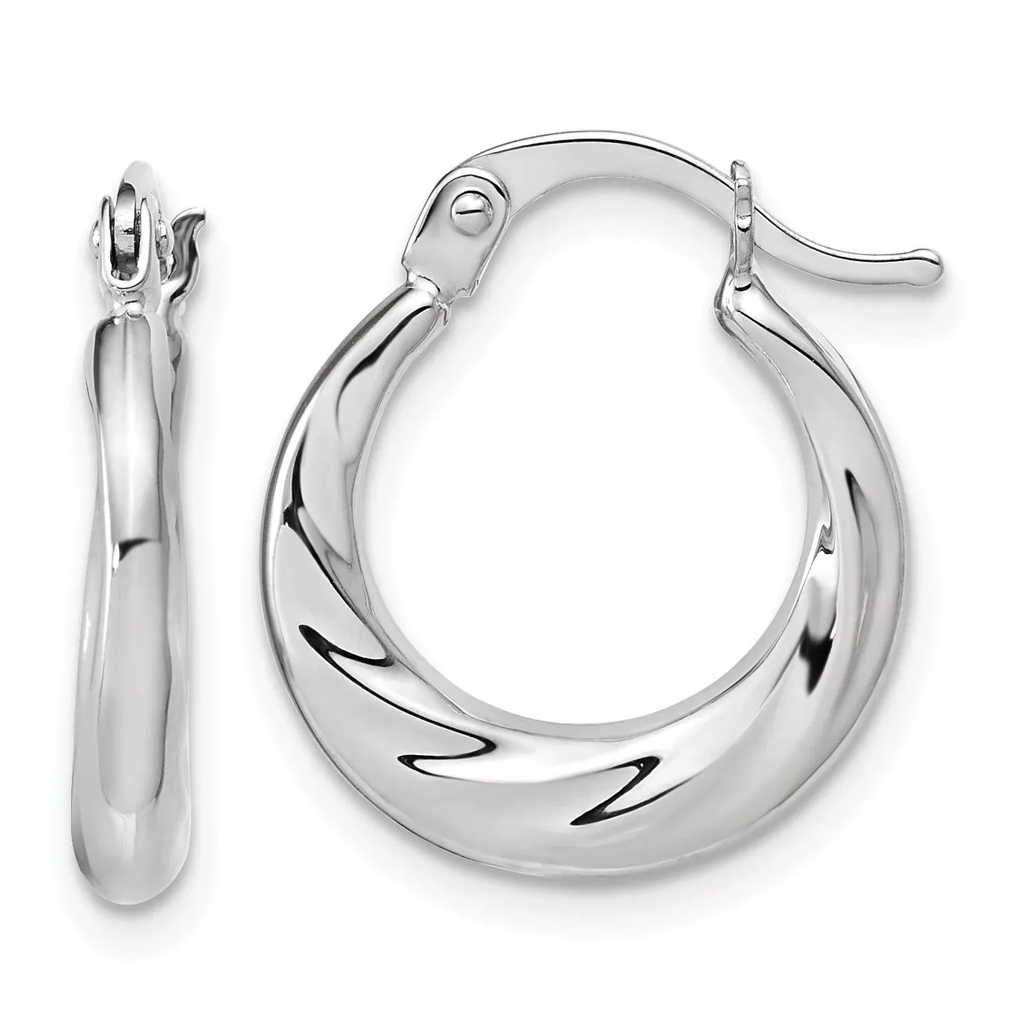 10K White Gold Polished and Grooved Hoop Earrings