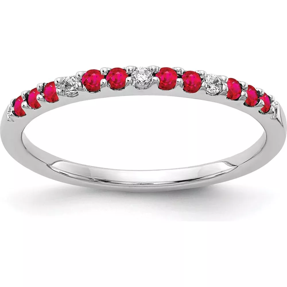 10K White Gold Ruby and Diamond Band Ring with Round Rubies and Diamonds - 0.30 Carat Total Weight - Size 7 by Monteluci Fine Jewelry