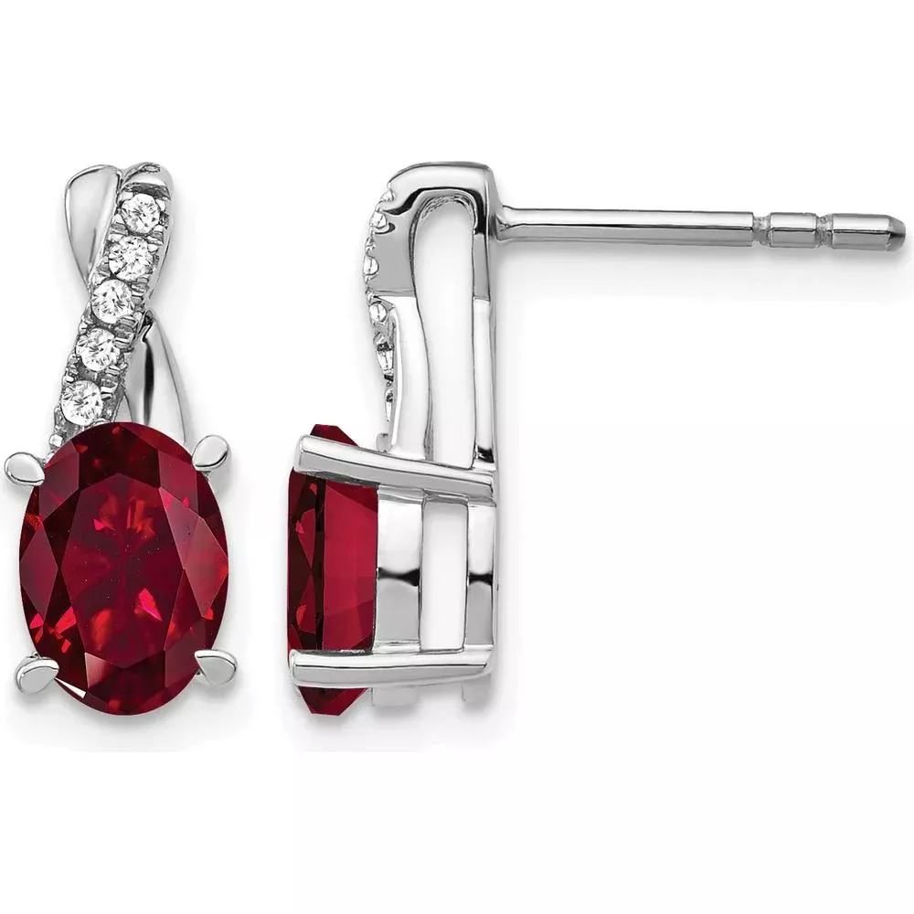 10K White Gold Ruby and Diamond Drop Earrings - 1.00 Carat Total Ruby and Diamond Weight by Oro Pregiato
