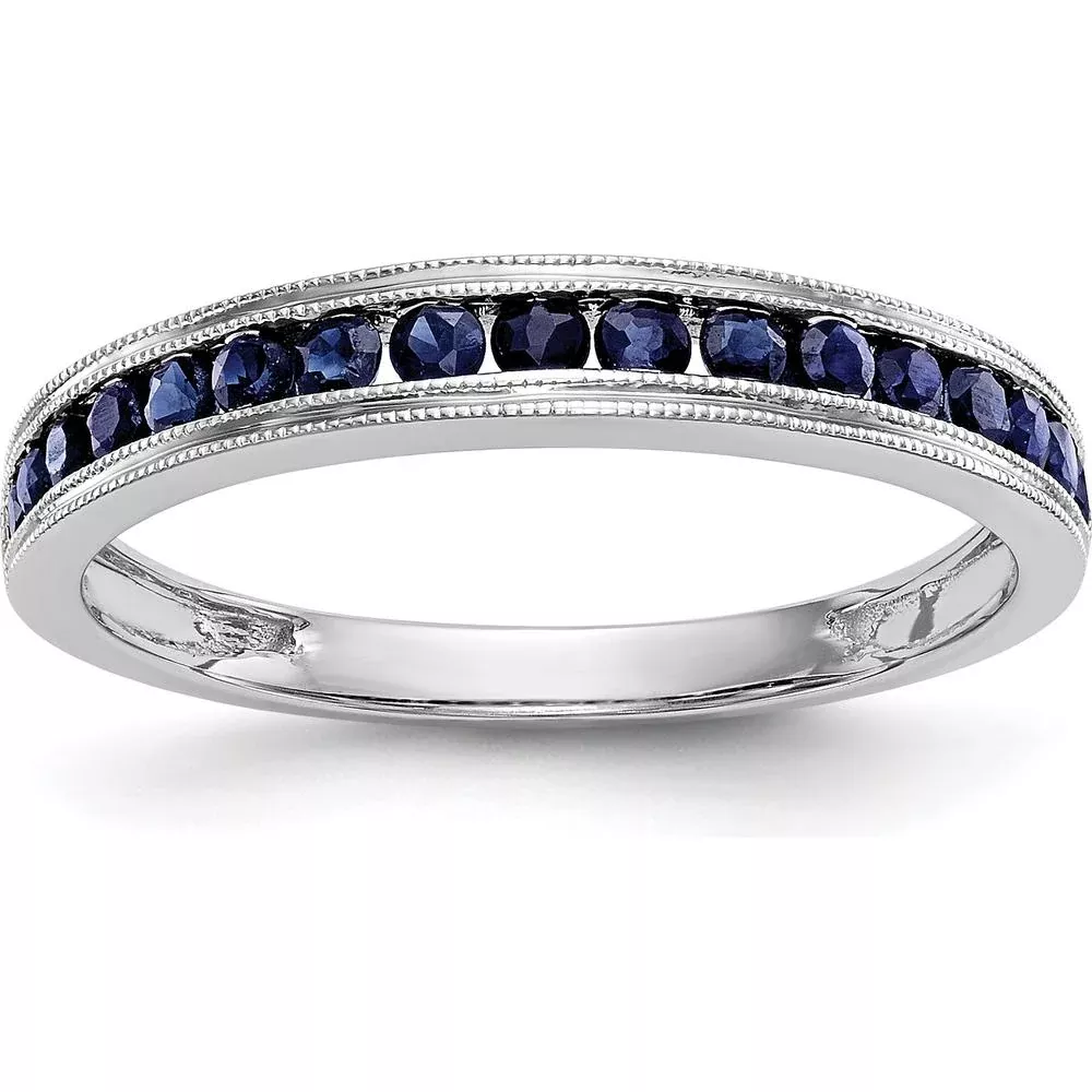 10K White Gold Sapphire Band with 17 Round Blue Sapphires - 0.25 Carat Total Sapphire Weight - Size 7 by Oro Pregiato