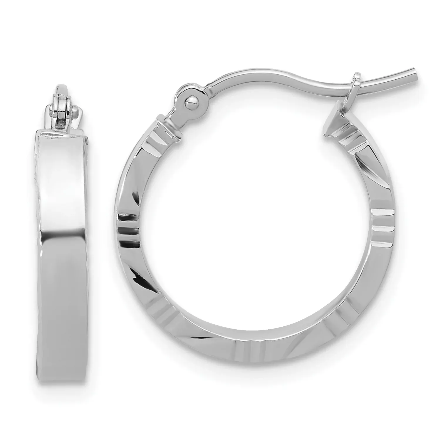 10k White Gold Small 3mm D/C Edge Polished Hoop Earrings