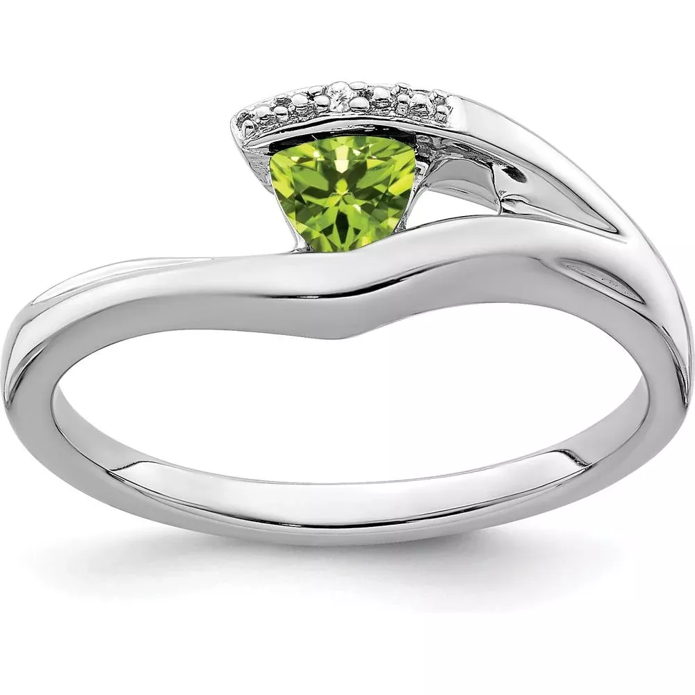 10K White Gold Trillion Peridot and Diamond Ring - 0.25 Carat Peridot, 0.005 Carat Diamond - Size 7 by Monteluci Fine Jewelry