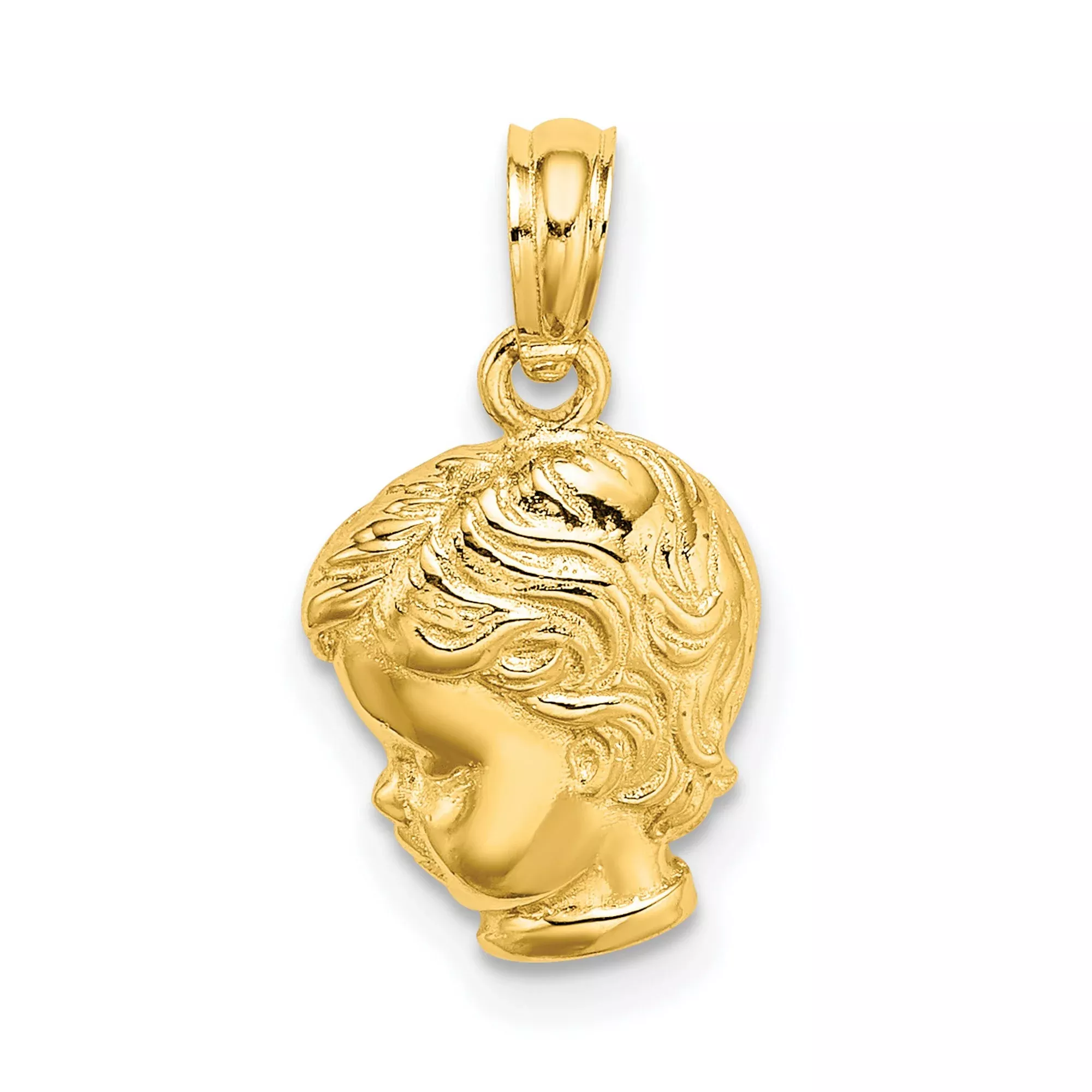 10k Yellow Gold Boy Profile Pendant with Detailed Face, Sentimental Memorial Charm