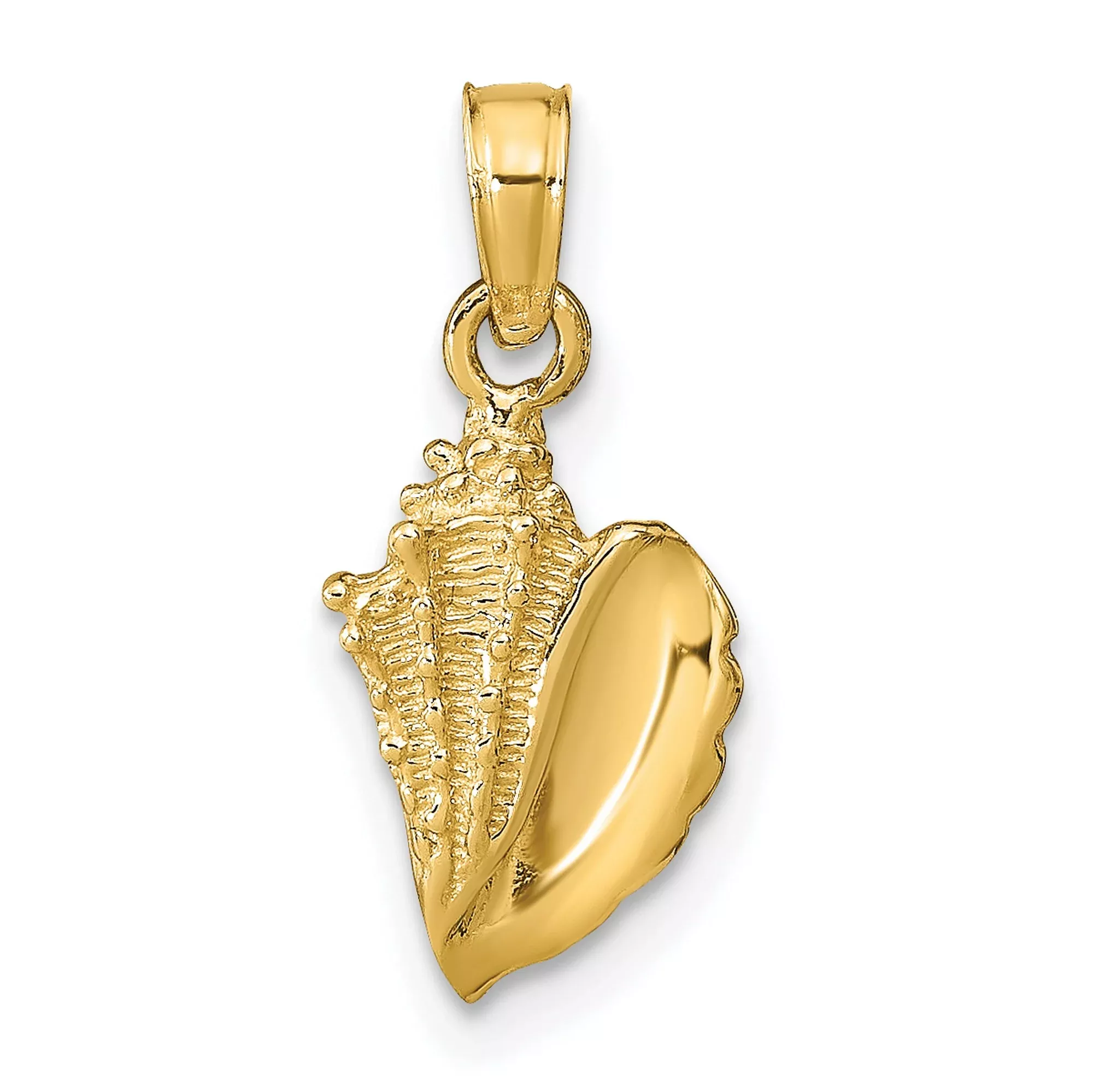 10k Yellow Gold Conch Shell Pendant, Nautical Coastal Beach Style Charm for Women