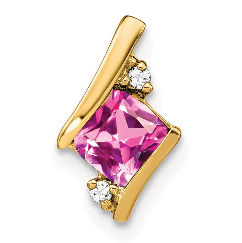 10k Yellow Gold Cushion Cr. Pink Sapphire and Diamond Chain Slide