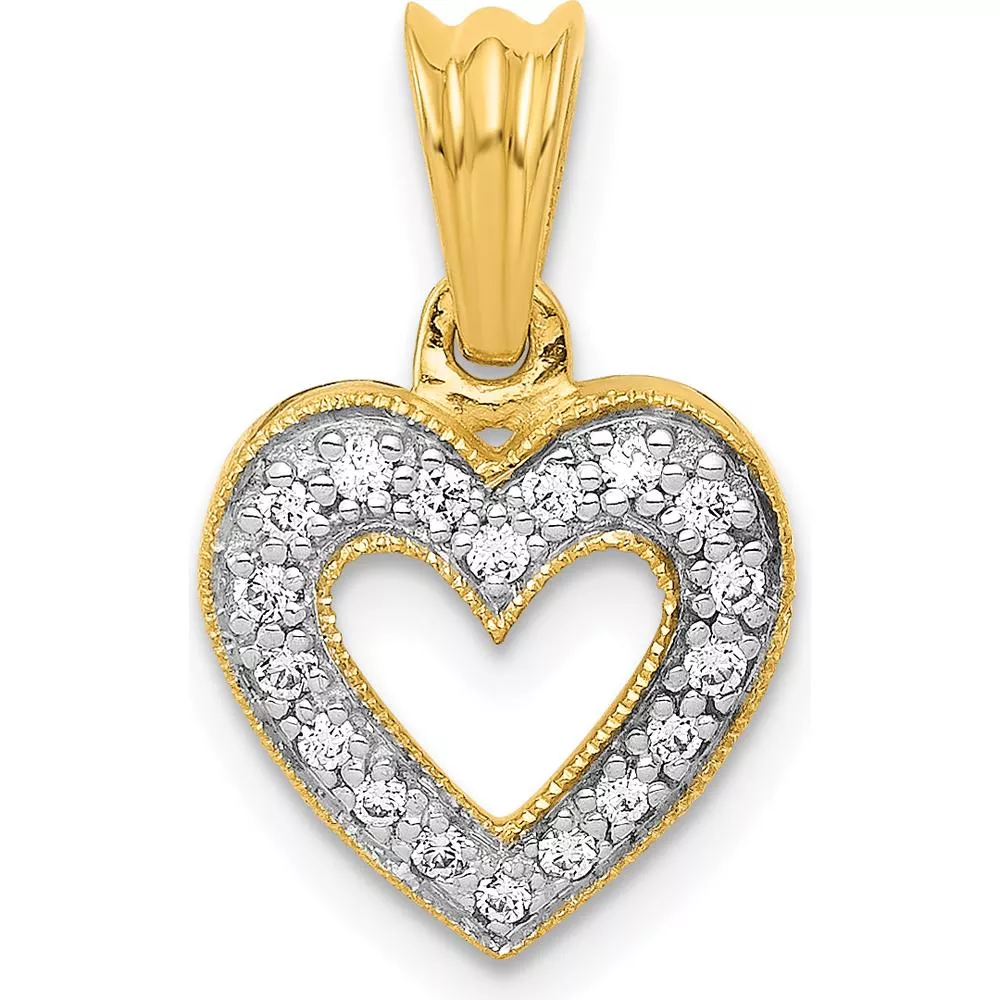 10K Yellow Gold Diamond Heart Pendant with Pave-Set Diamonds by Oro Pregiato