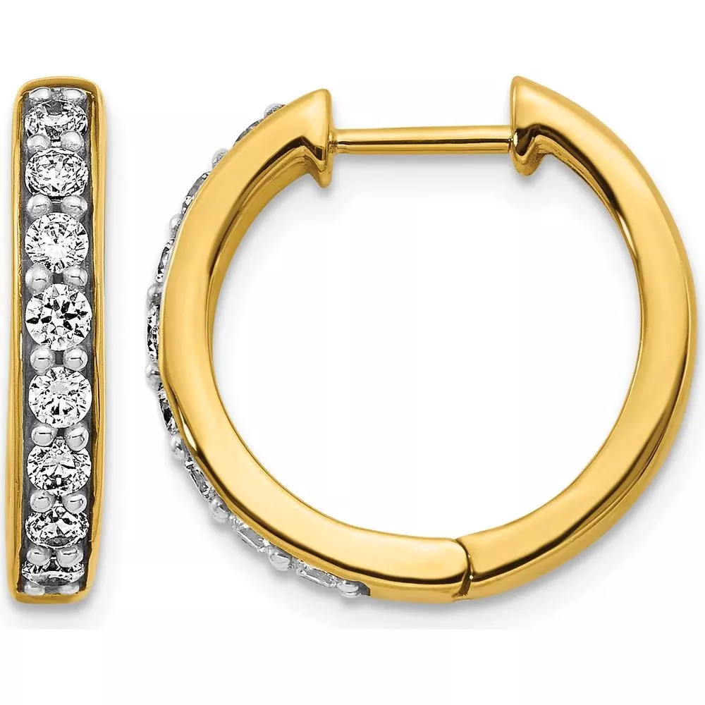 10K Yellow Gold Diamond Hinged Hoop Earrings - 0.25 Carat Total Diamond Weight by Oro Pregiato