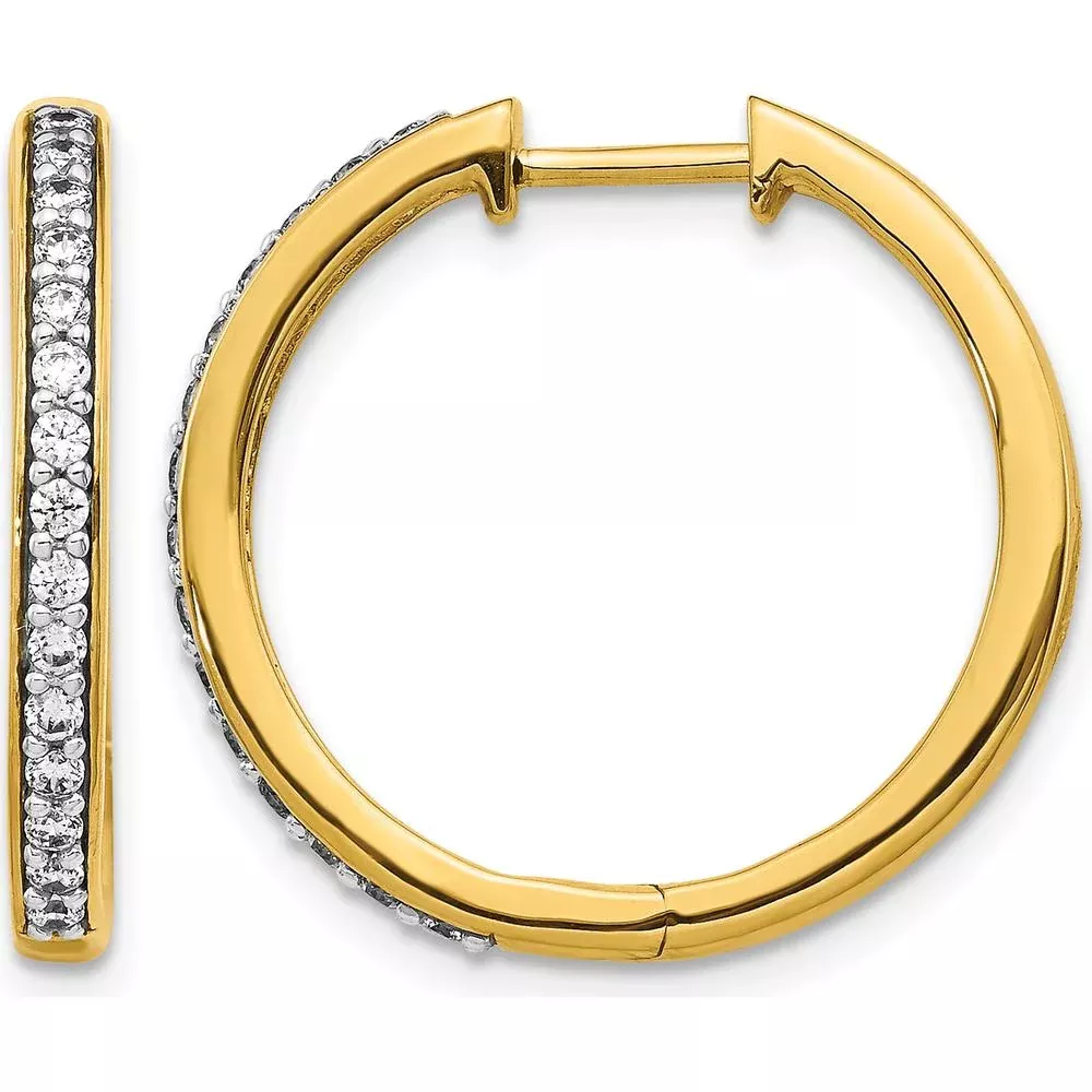 10K Yellow Gold Diamond Hinged Hoop Earrings - Sparkling Diamond Detail - 0.30 Carat Total Diamond Weight by Oro Pregiato