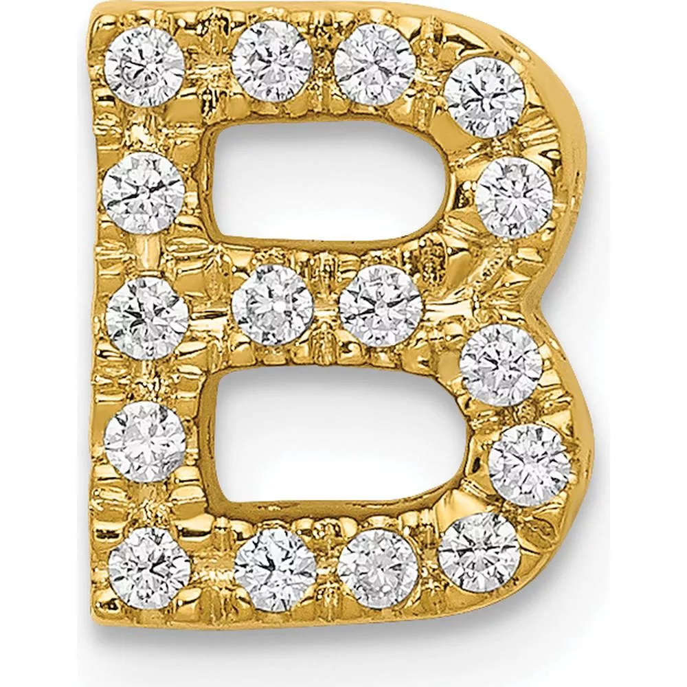 10K Yellow Gold Diamond Letter B Initial Charm with Round Diamonds by Oro Pregiato