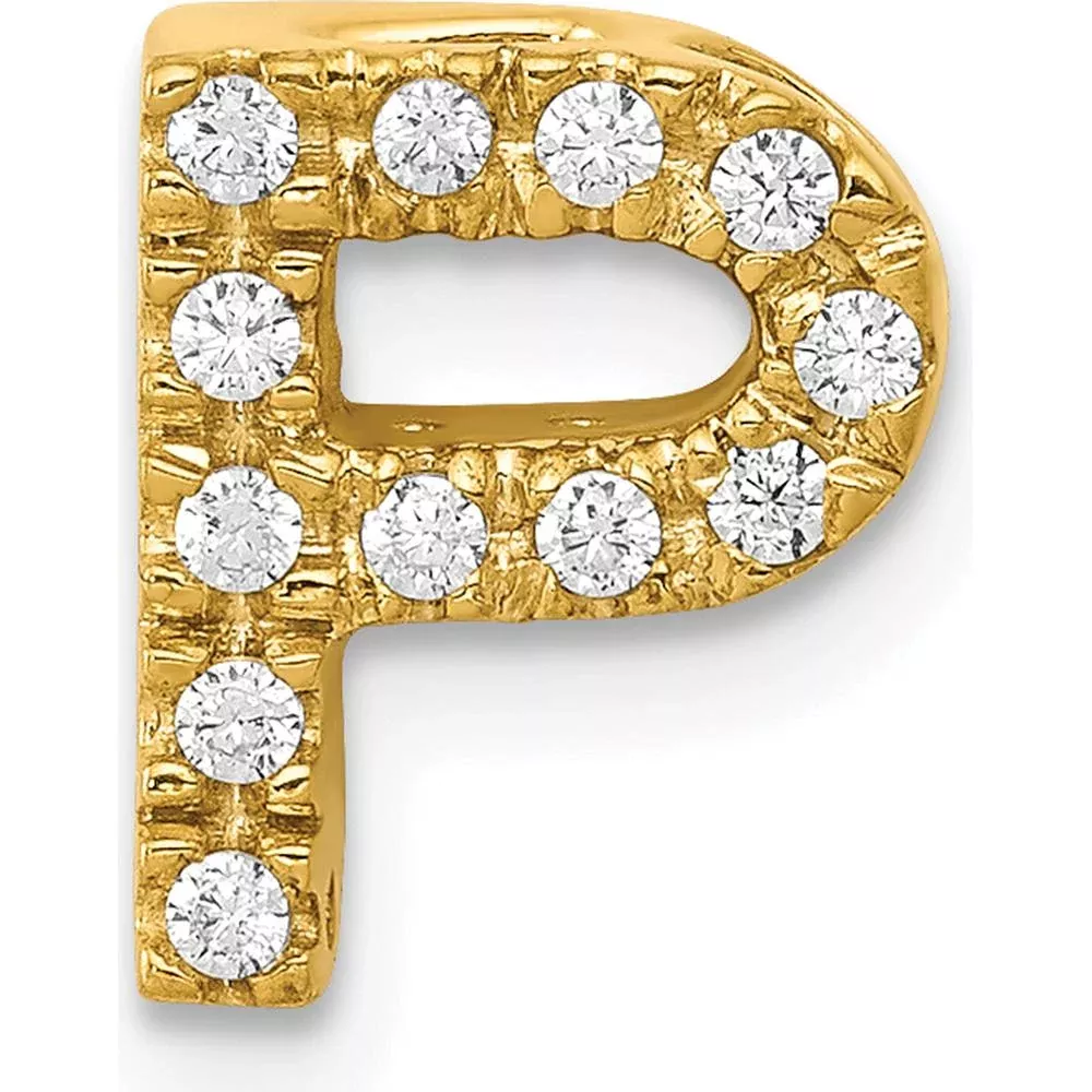 10K Yellow Gold Diamond Letter P Initial Charm with Round Brilliant Diamonds by Oro Pregiato