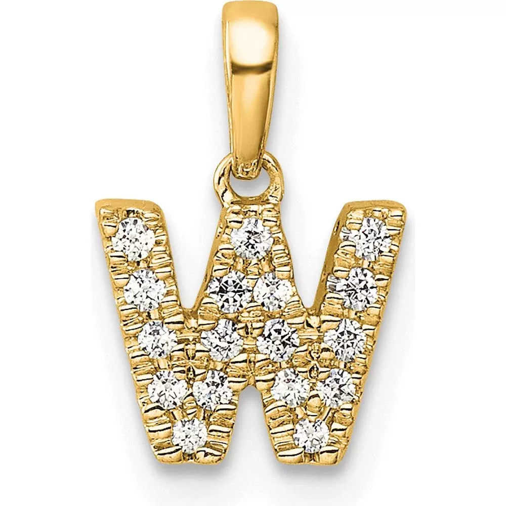 10K Yellow Gold Diamond Letter W Initial Pendant with Round Prong Set Diamonds by Oro Pregiato