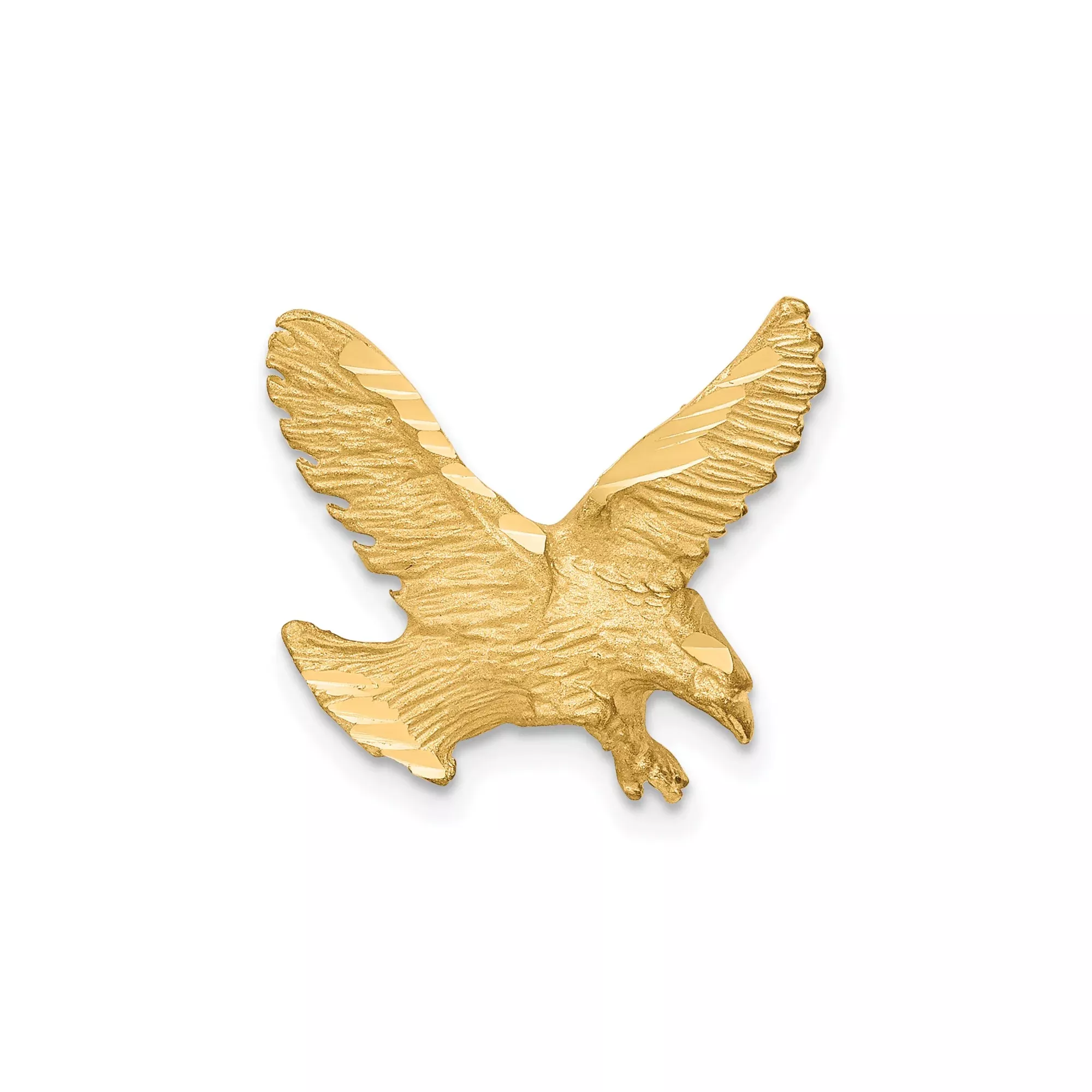 10k Yellow Gold Eagle Pendant, Textured Flying Eagle Charm, Patriotic Military Style for Men