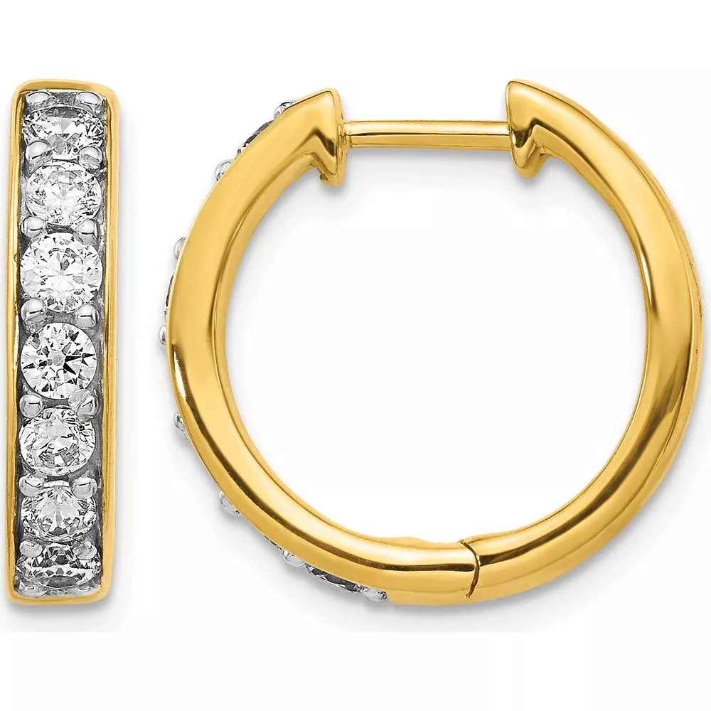 10K Yellow Gold Hinged Hoop Earrings with Round Diamonds - 0.50 Carat Total Diamond Weight by Oro Pregiato