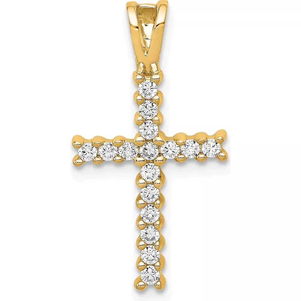 10K Yellow Gold Latin Cross Pendant with Round Prong Set Diamonds - 23mm by Oro Pregiato