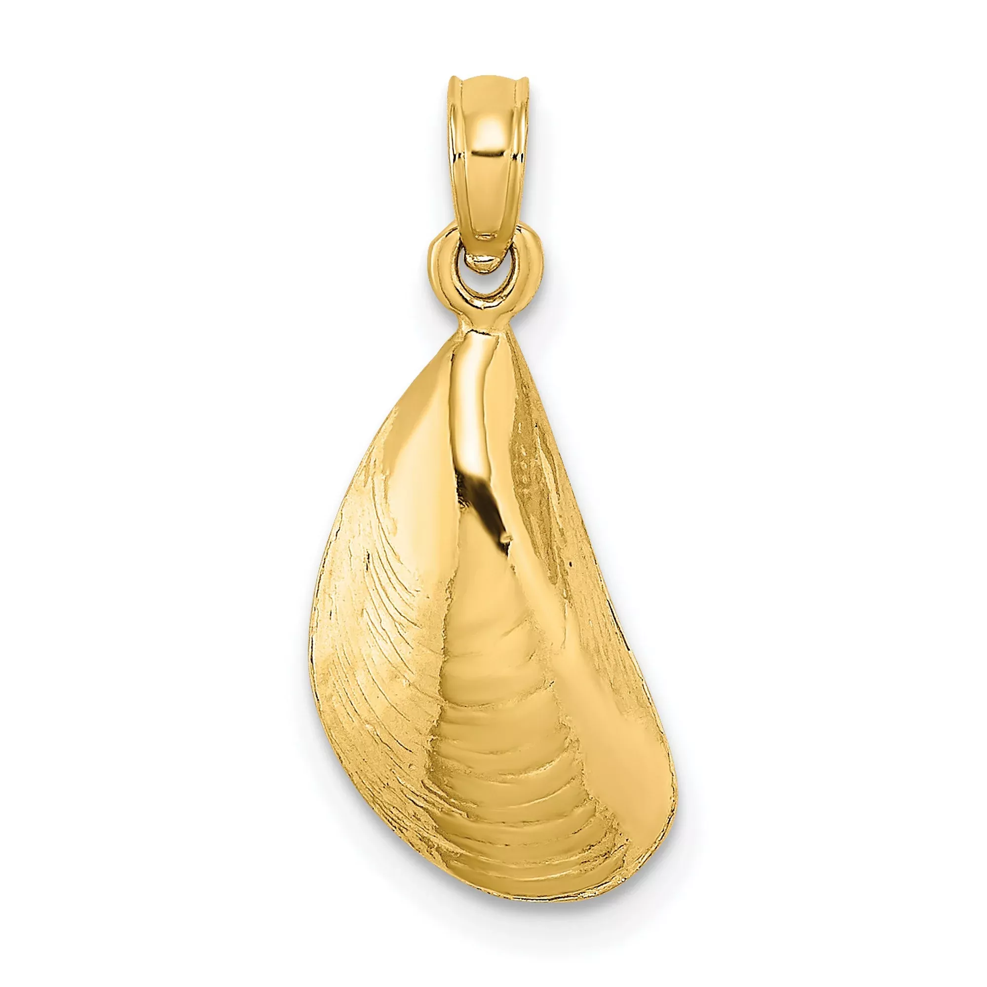 10k Yellow Gold Mussel Shell Pendant, Realistic Ocean-Inspired Coastal Charm for Women