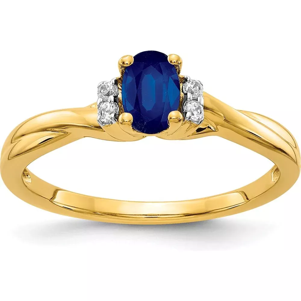 10K Yellow Gold Oval Sapphire Ring with Round Diamonds - 0.6 Carat Sapphire, 0.048 Carat Diamonds - Size 7 by Monteluci Fine Jewelry
