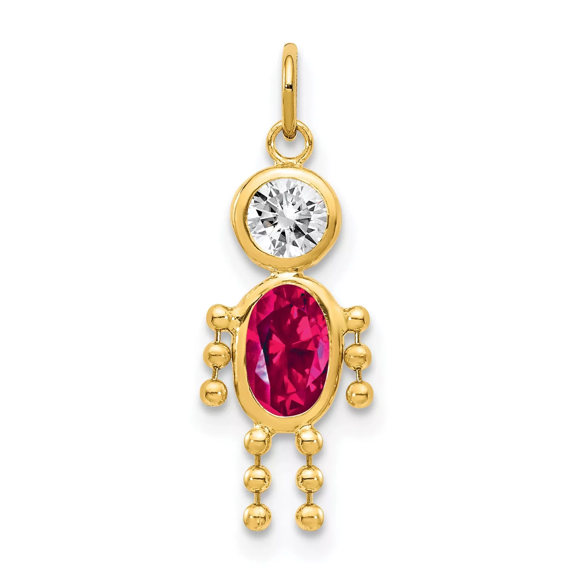 10k Yellow Gold Pendant with Synthetic Birthstone, Stylized Human Figure, Sentimental Mother Charm