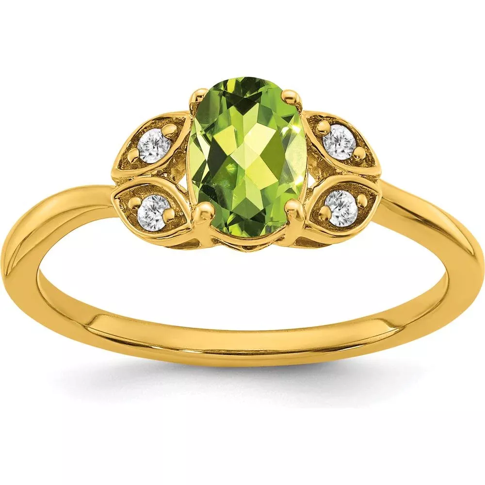 10K Yellow Gold Peridot and Diamond Ring - 0.725 Carat Peridot, 0.06 Carat Total Diamond Weight - Size 7 by Monteluci Fine Jewelry