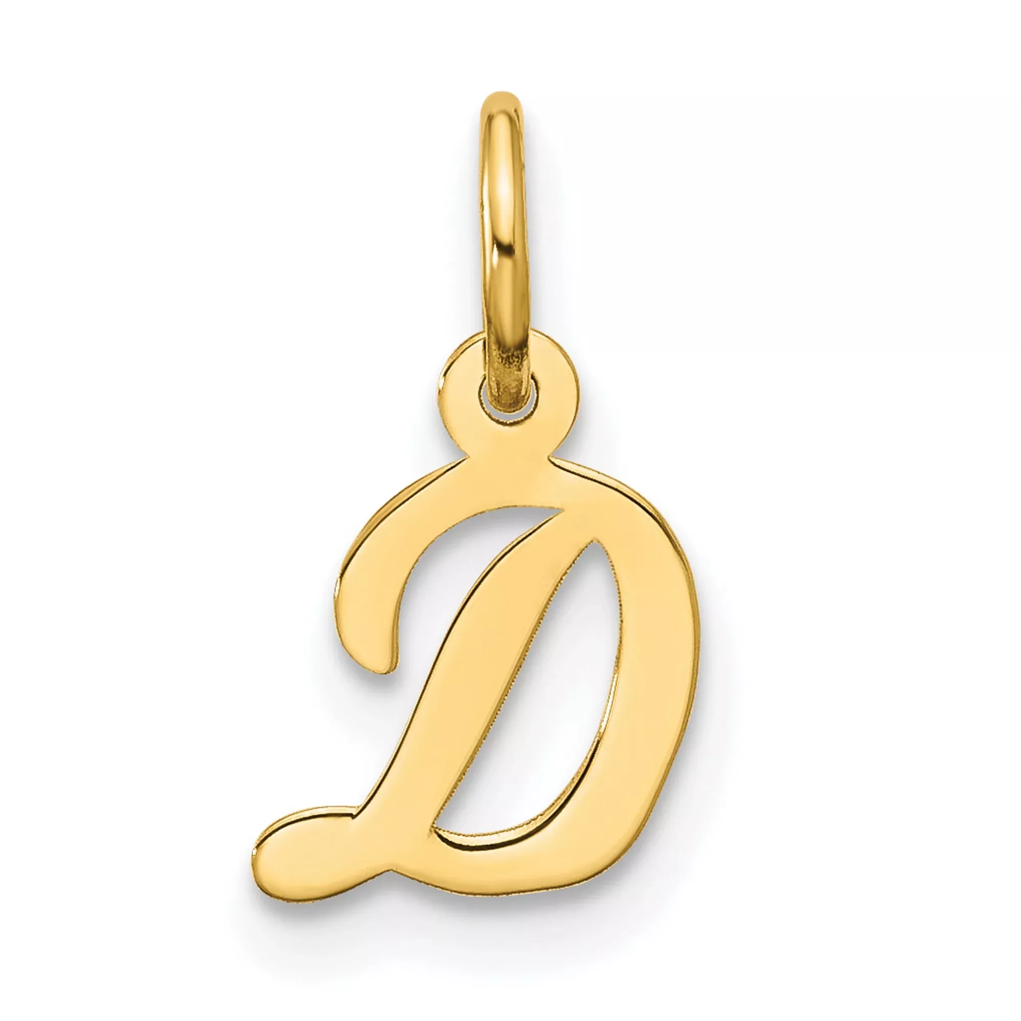 10k Yellow Gold Script D Pendant, Polished Cursive Letter Charm for Women