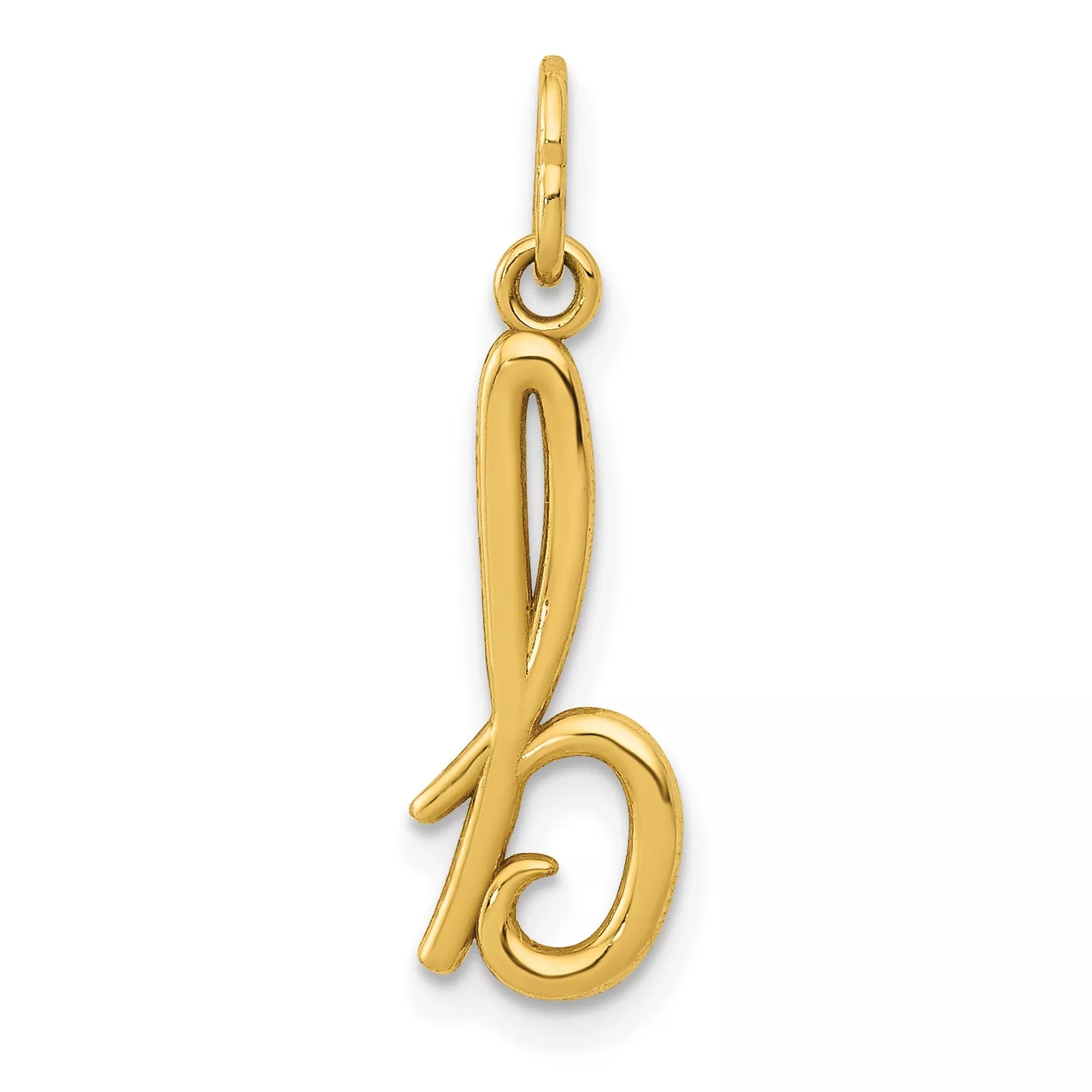 10k Yellow Gold Script Letter B Pendant, Polished Cursive Initial Charm for Women
