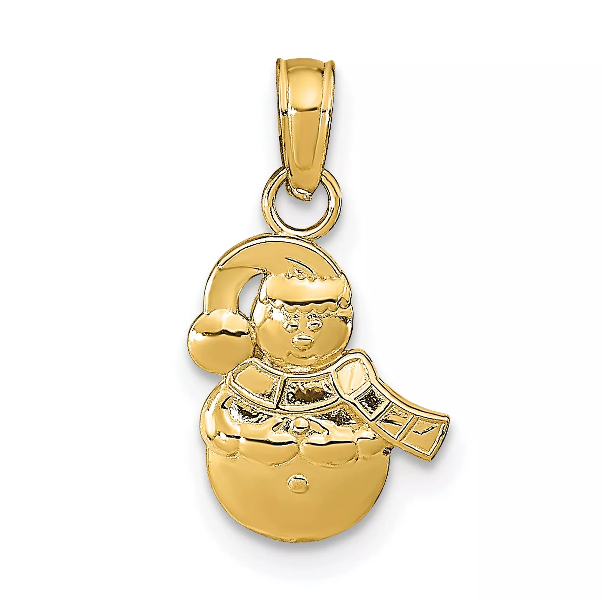 10k Yellow Gold Snowman Pendant with Scarf and Santa Hat, Christmas Holiday Charm